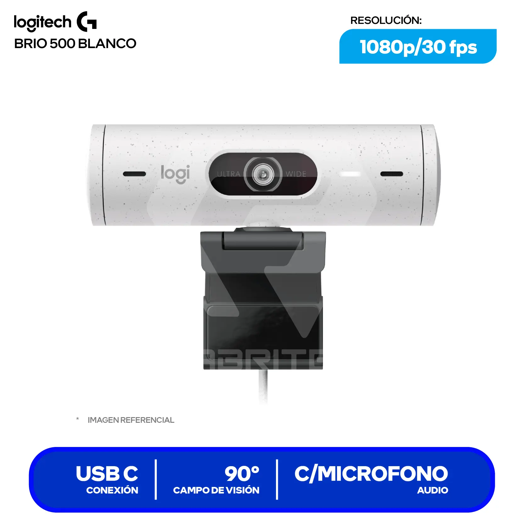 Cámara Web Logitech Brio 500 Blanco Crudo (960-001426)  Full HD 1080p, Micrófono integrado