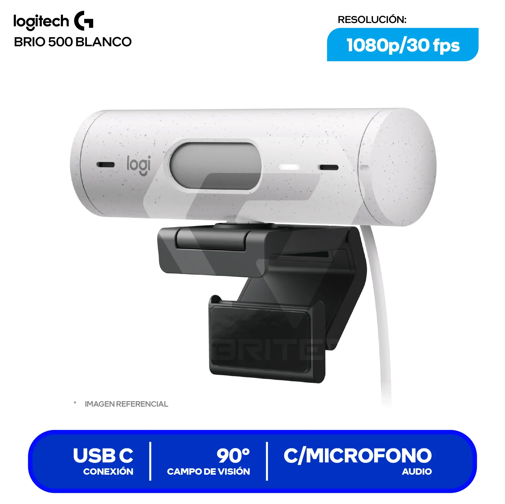 Cámara Web Logitech Brio 500 Blanco Crudo (960-001426)  Full HD 1080p, Micrófono integrado