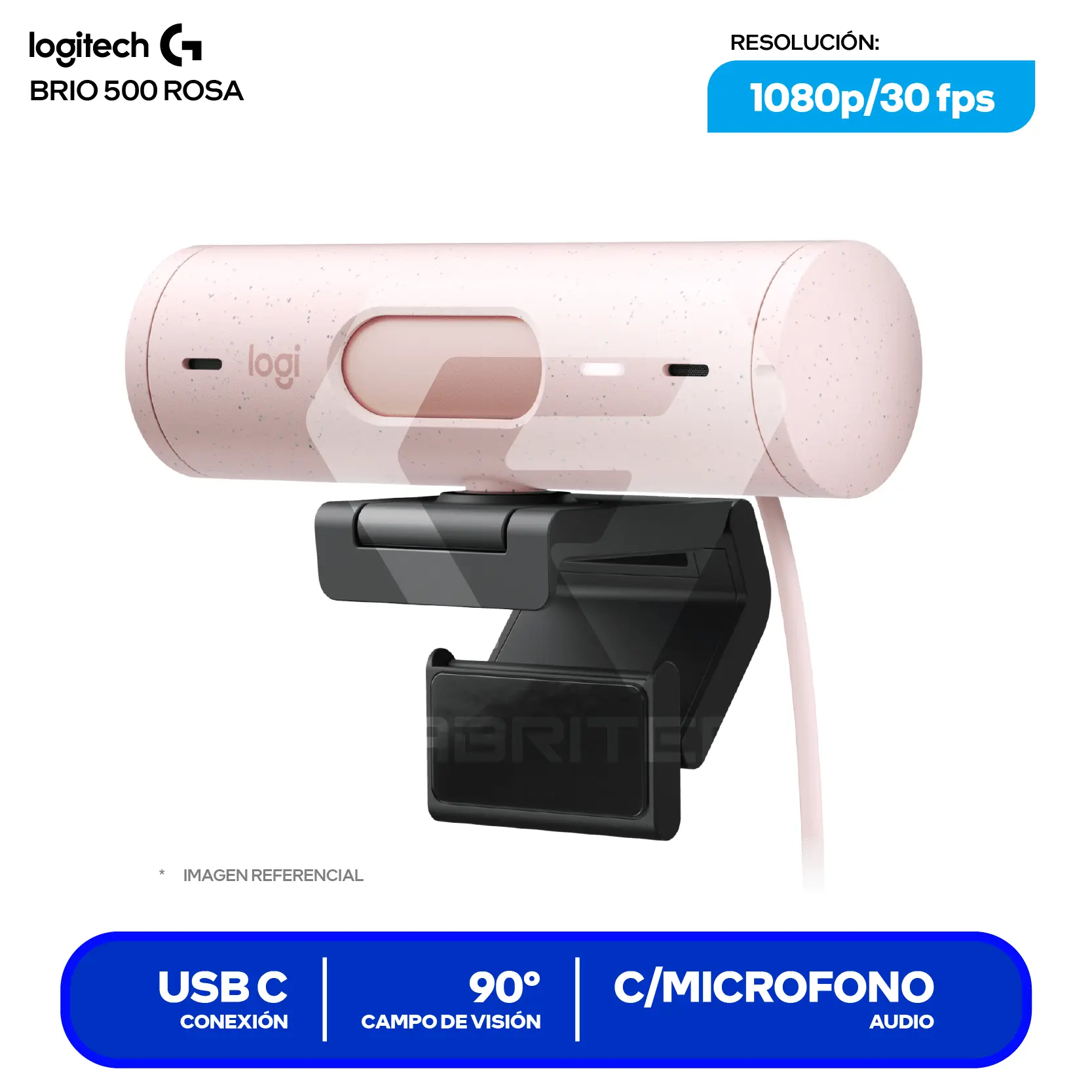 Cámara Web Logitech Brio 500 Rosa (960-001418)  Full HD 1080p, Micrófono integrado