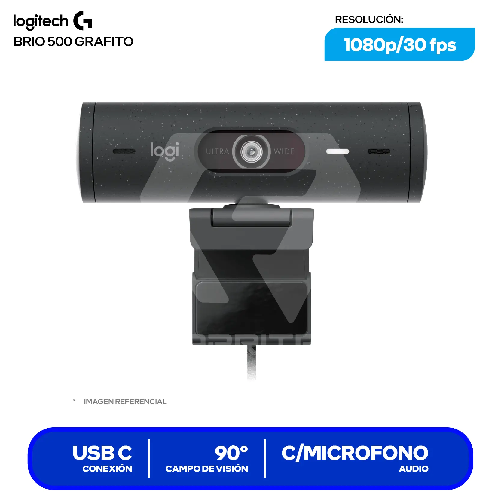 Cámara Web Logitech Brio 500 Grafito (960-001412)  Full HD 1080p, Micrófono integrado