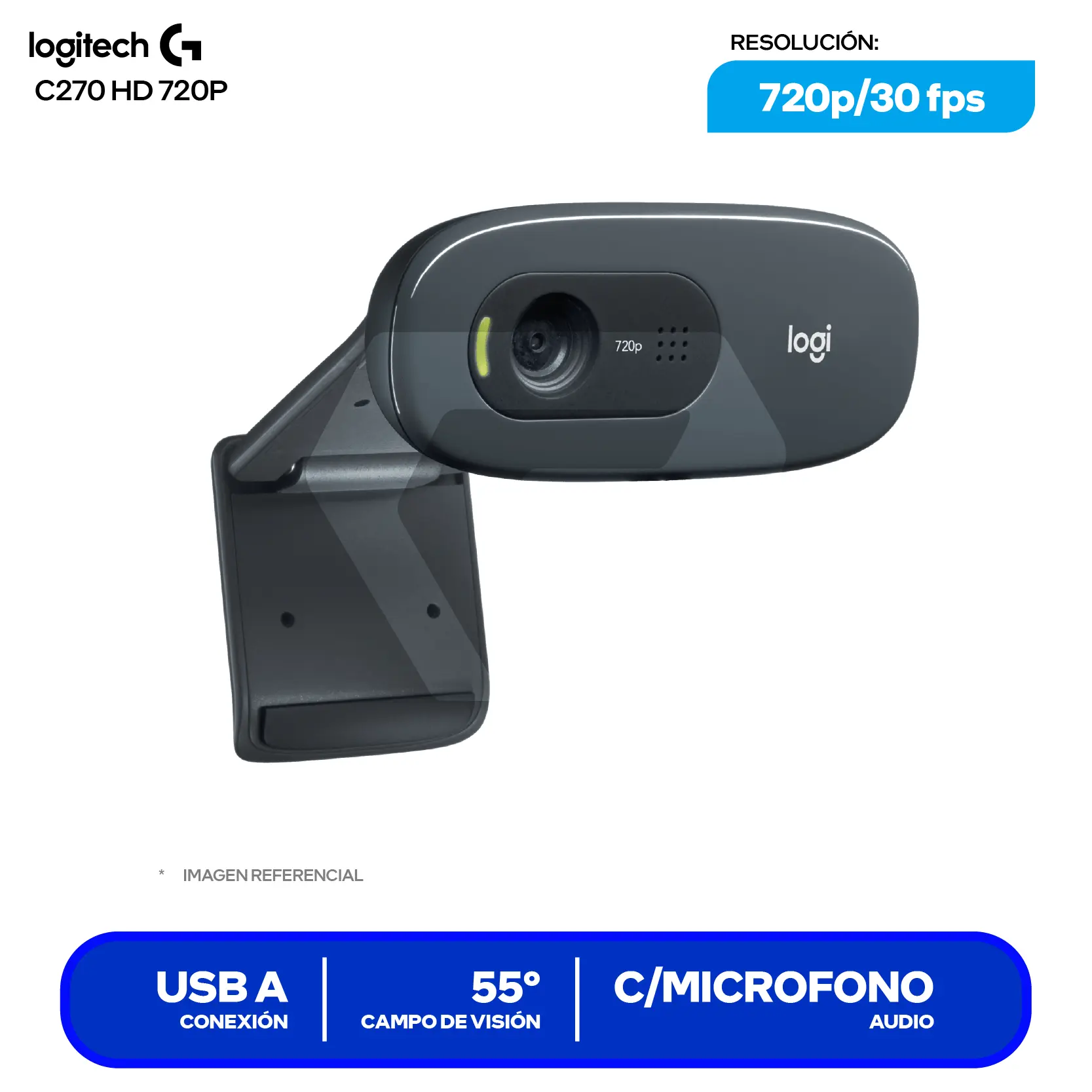Cámara Web Logitech C270 HD Gris Oscuro (960-000694) HD 720p, Micrófono con Reducción de Ruido