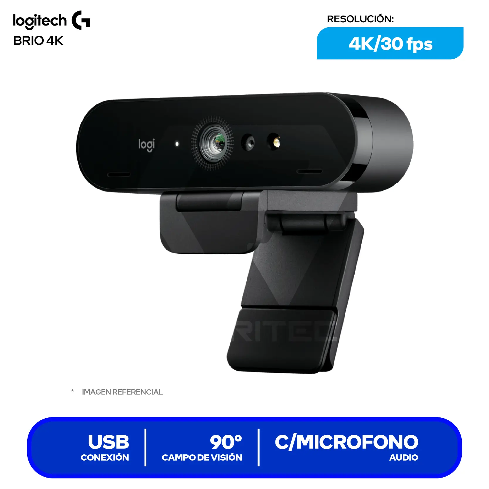 Cámara Web Logitech Brio 4K Negro (960-001105) Ultra HD 4K, Micrófono integrado