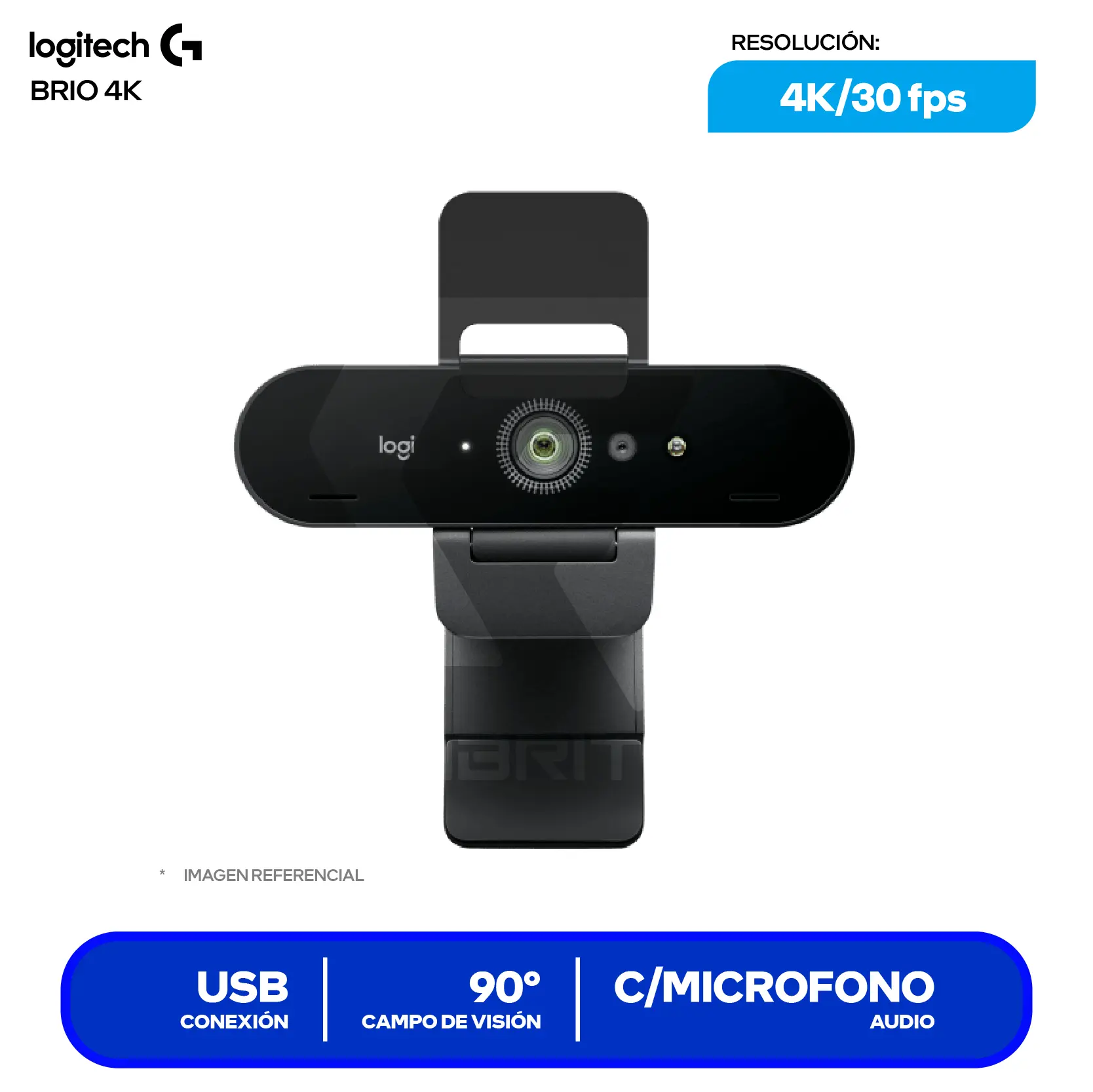 Cámara Web Logitech Brio 4K Negro (960-001105) Ultra HD 4K, Micrófono integrado