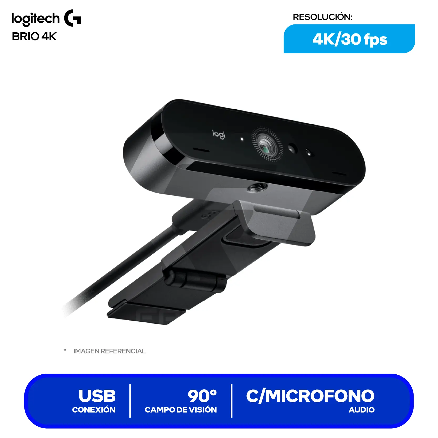 Cámara Web Logitech Brio 4K Negro (960-001105) Ultra HD 4K, Micrófono integrado