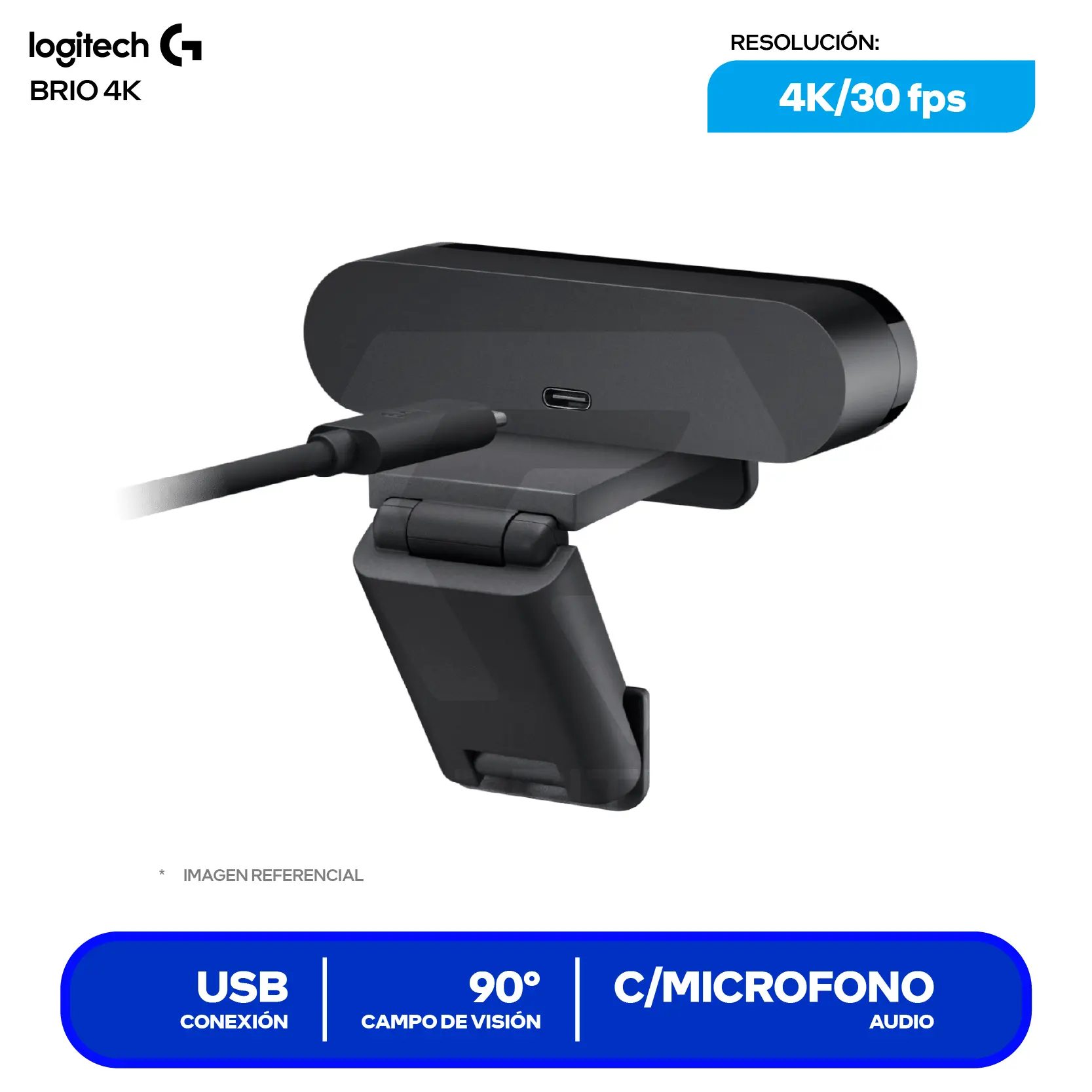 Cámara Web Logitech Brio 4K Negro (960-001105) Ultra HD 4K, Micrófono integrado