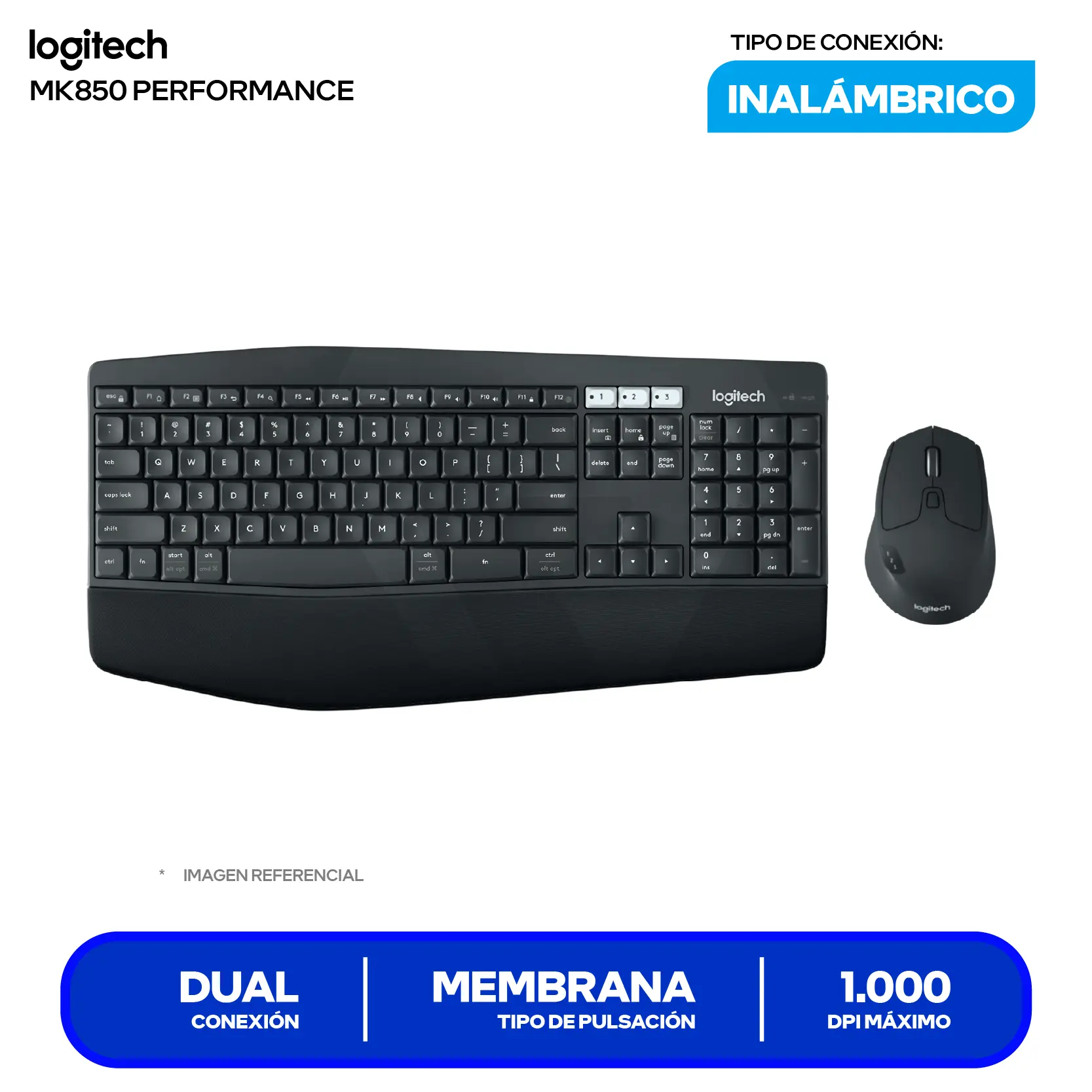 Kit Teclado y Mouse Inalámbrico Logitech MK850 Performance (920-008659) Bluetooth, Multi-Dispositivo, Ergonómico