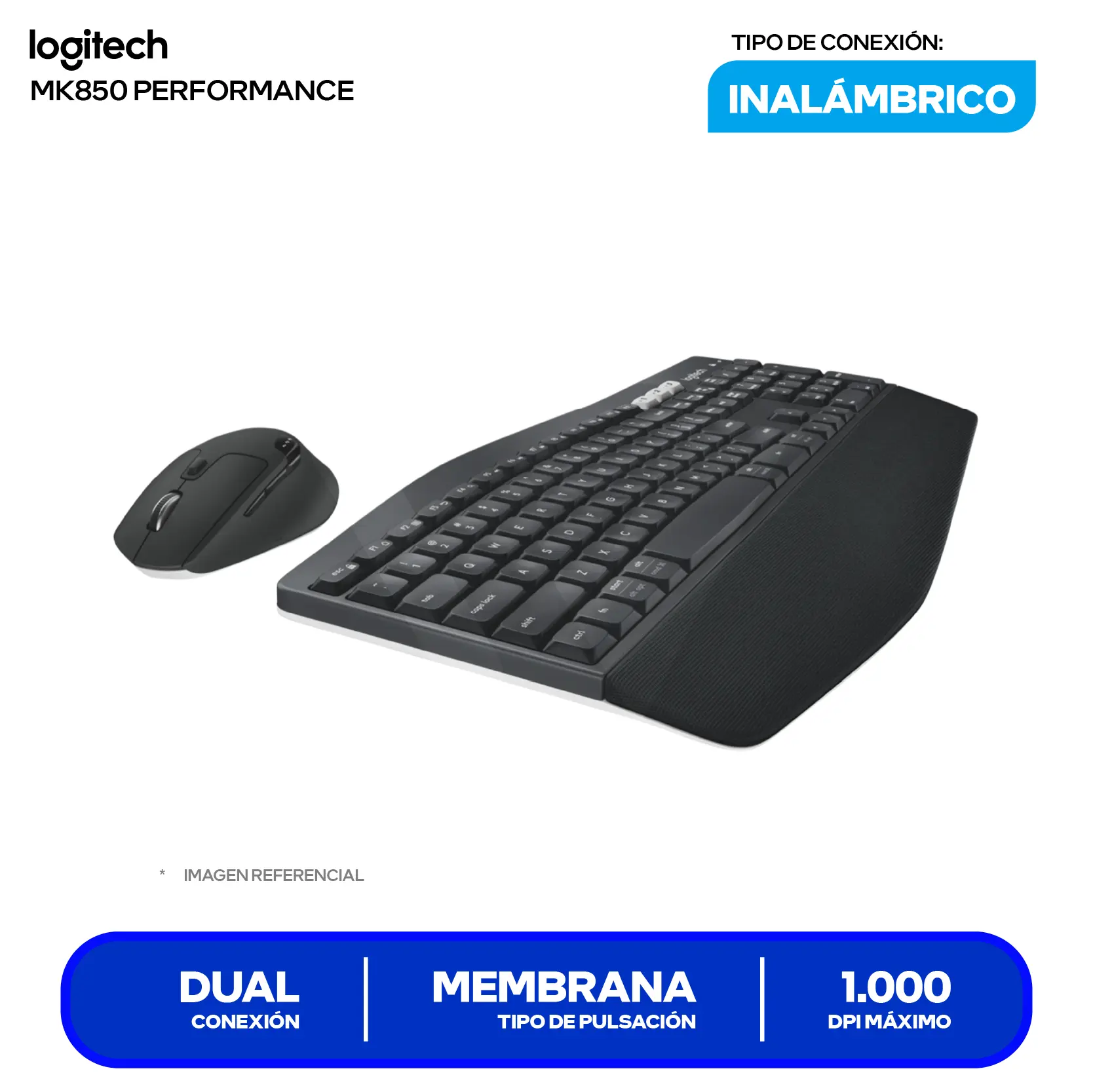 Kit Teclado y Mouse Inalámbrico Logitech MK850 Performance (920-008659) Bluetooth, Multi-Dispositivo, Ergonómico