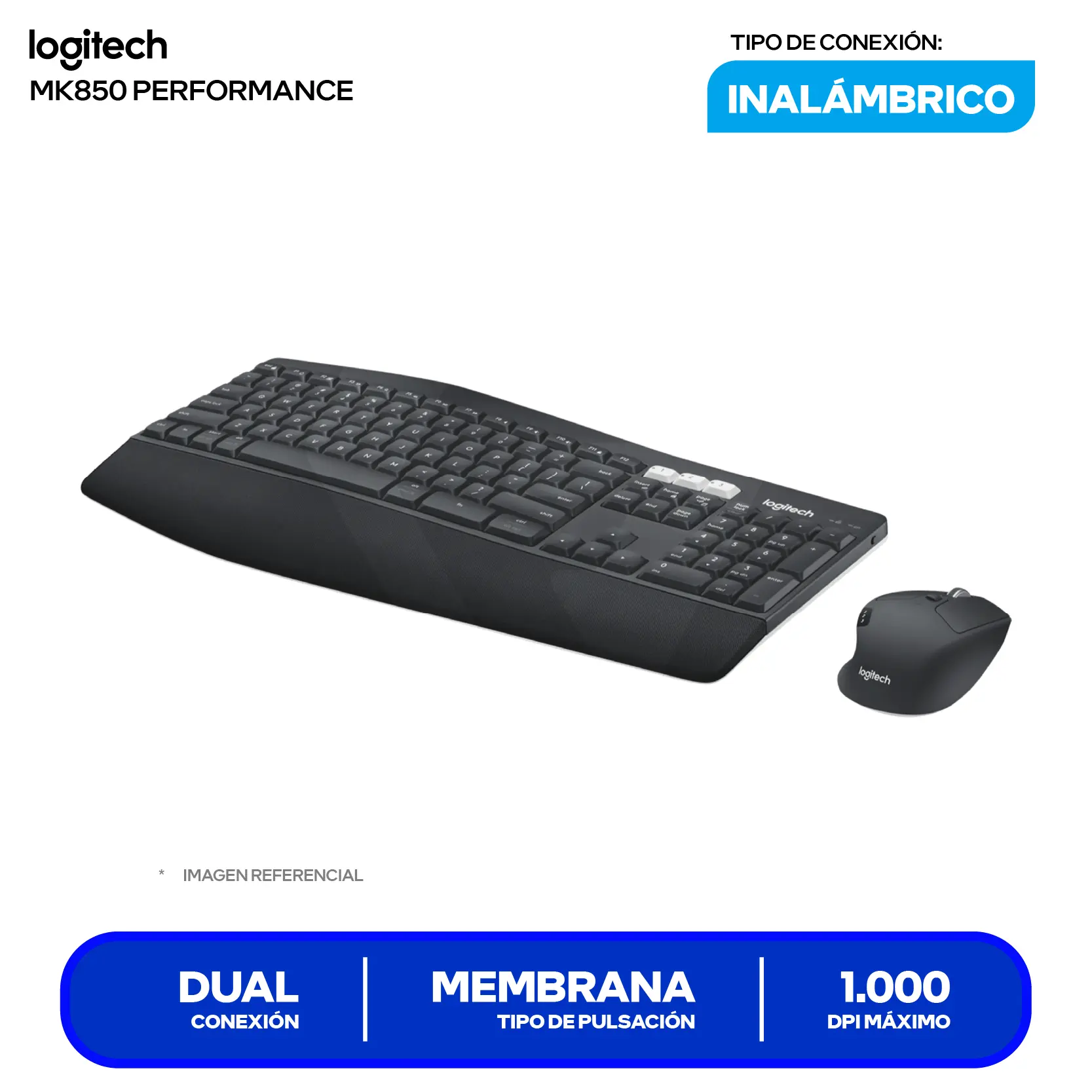 Kit Teclado y Mouse Inalámbrico Logitech MK850 Performance (920-008659) Bluetooth, Multi-Dispositivo, Ergonómico