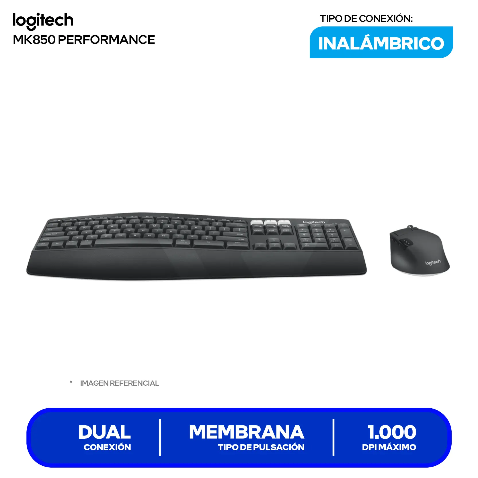 Kit Teclado y Mouse Inalámbrico Logitech MK850 Performance (920-008659) Bluetooth, Multi-Dispositivo, Ergonómico