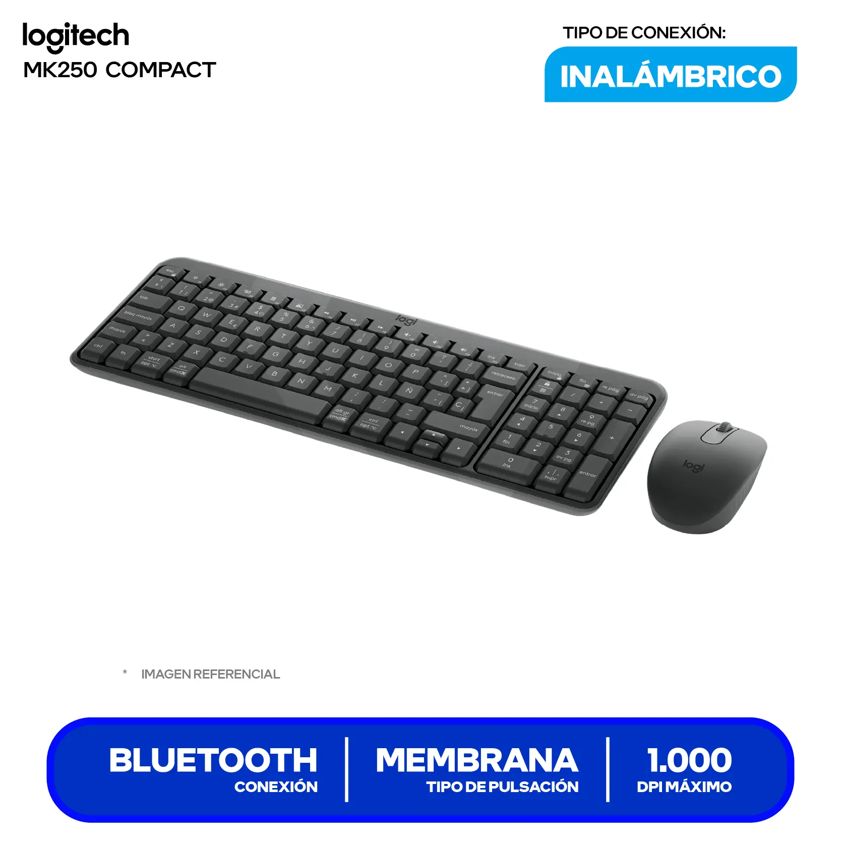 Kit Teclado + Mouse Inalámbrico Logitech MK250 (920-013513) Bluetooth