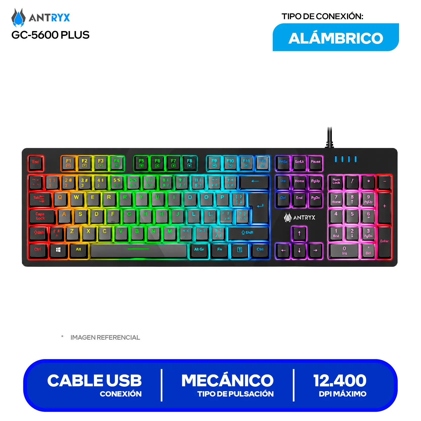 Kit Teclado + Mouse Gamer Antryx GC-5600 Plus (AGC-5650KRE-SP) Switch Red, RGB, 12400 DPI