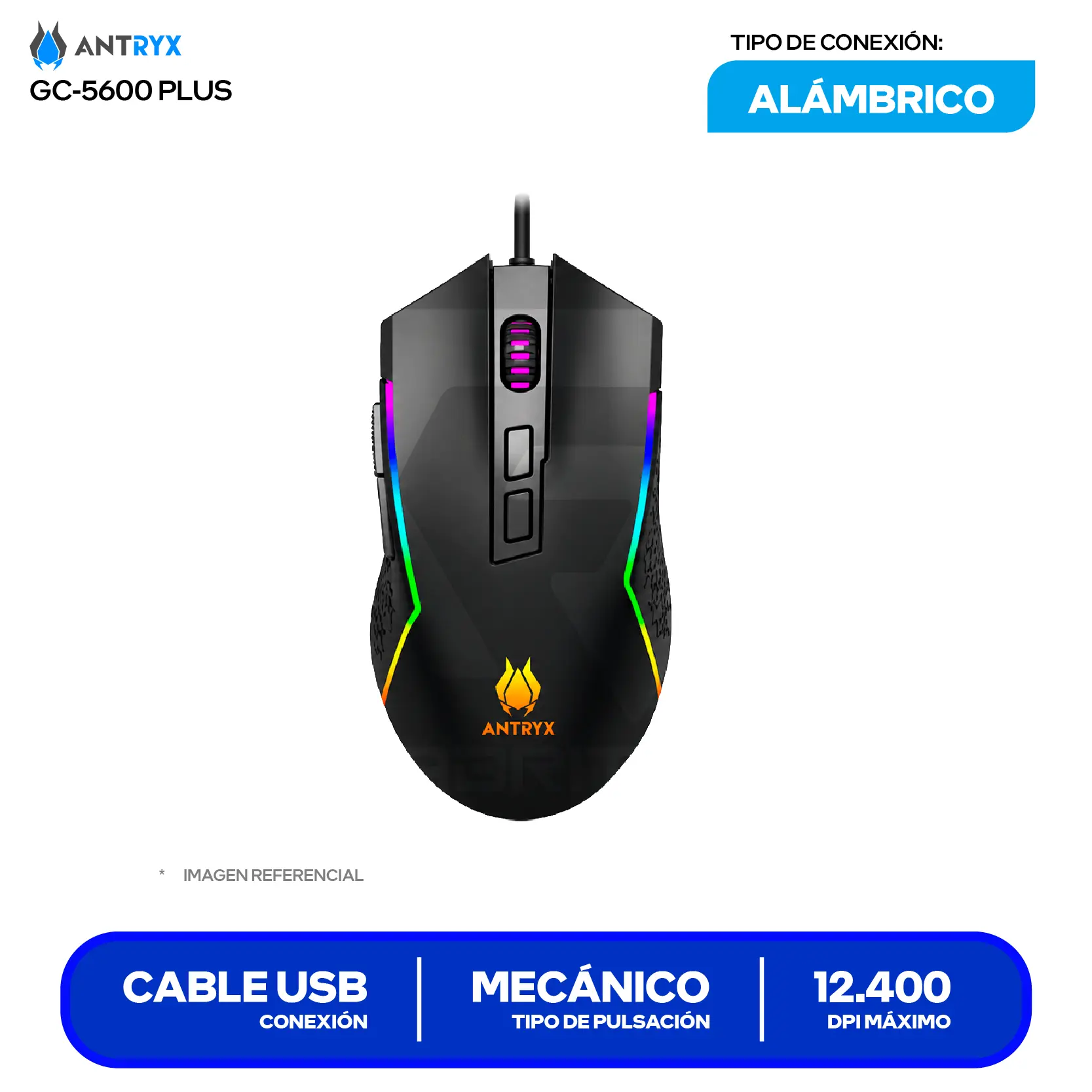 Kit Teclado + Mouse Gamer Antryx GC-5600 Plus (AGC-5650KRE-SP) Switch Red, RGB, 12400 DPI