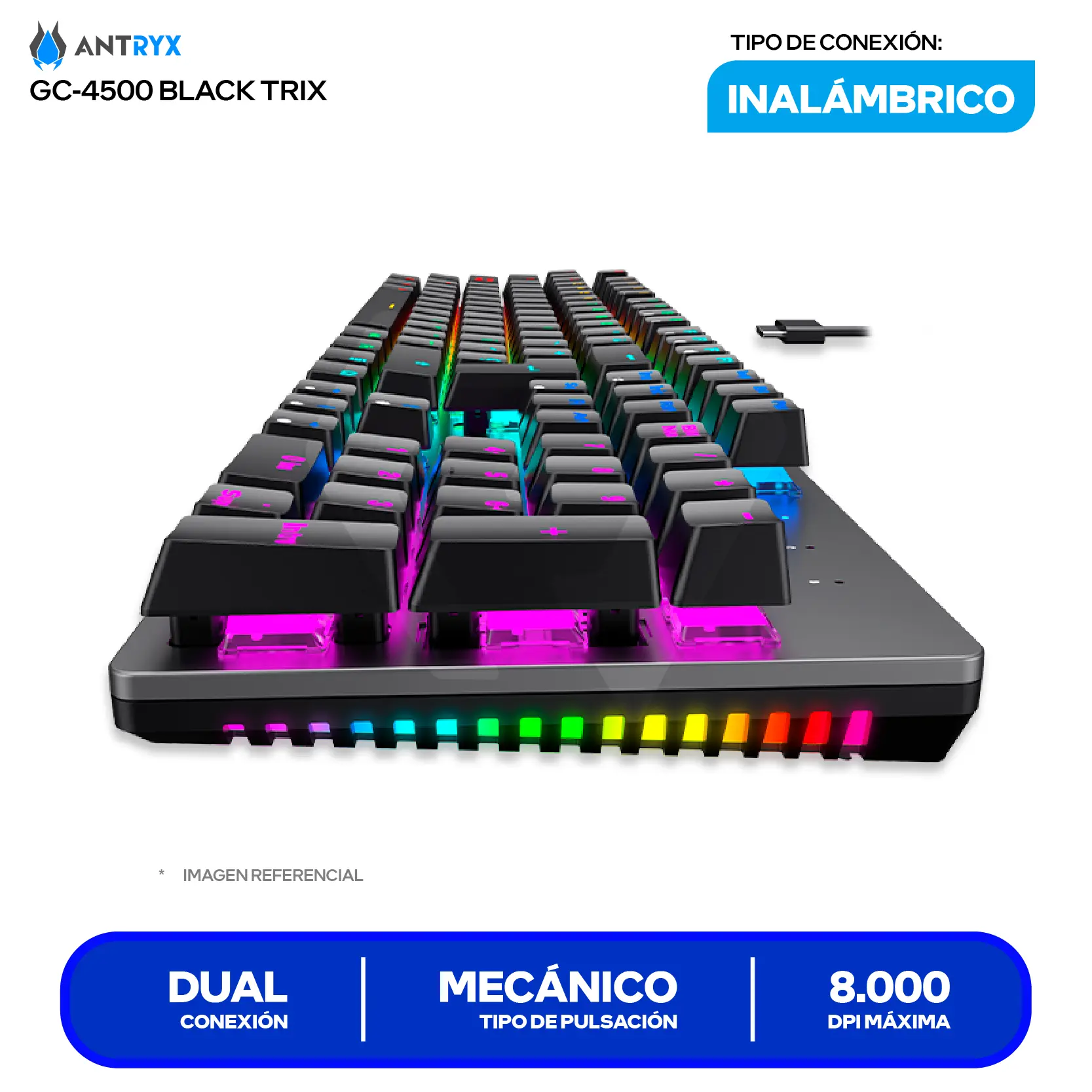 Kit Teclado + Mouse Gamer Antryx GC-4500 TRIX ( AGC-4500TXKBL-SP) Switch Blue, RGB, 8000 DPI