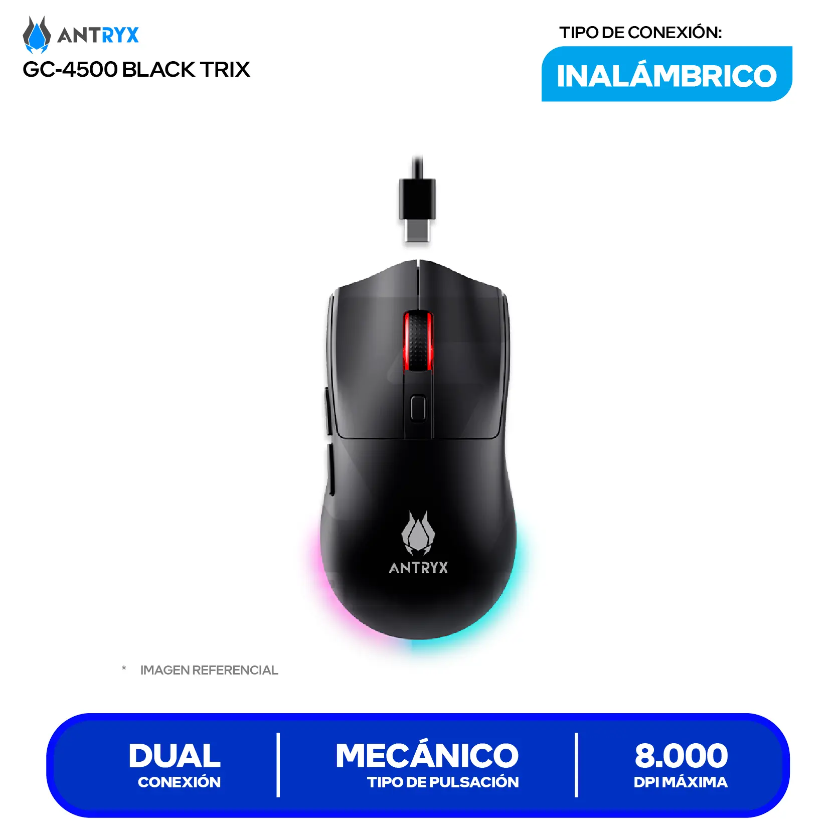 Kit Teclado + Mouse Gamer Antryx GC-4500 TRIX ( AGC-4500TXKBL-SP) Switch Blue, RGB, 8000 DPI