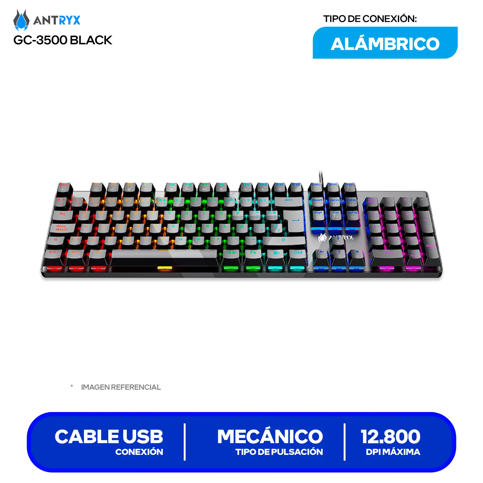 Kit Teclado + Mouse Gamer Antryx GC-3500 (AGC-3500KBL-SP) Switch Blue, RGB, 12800 DPI