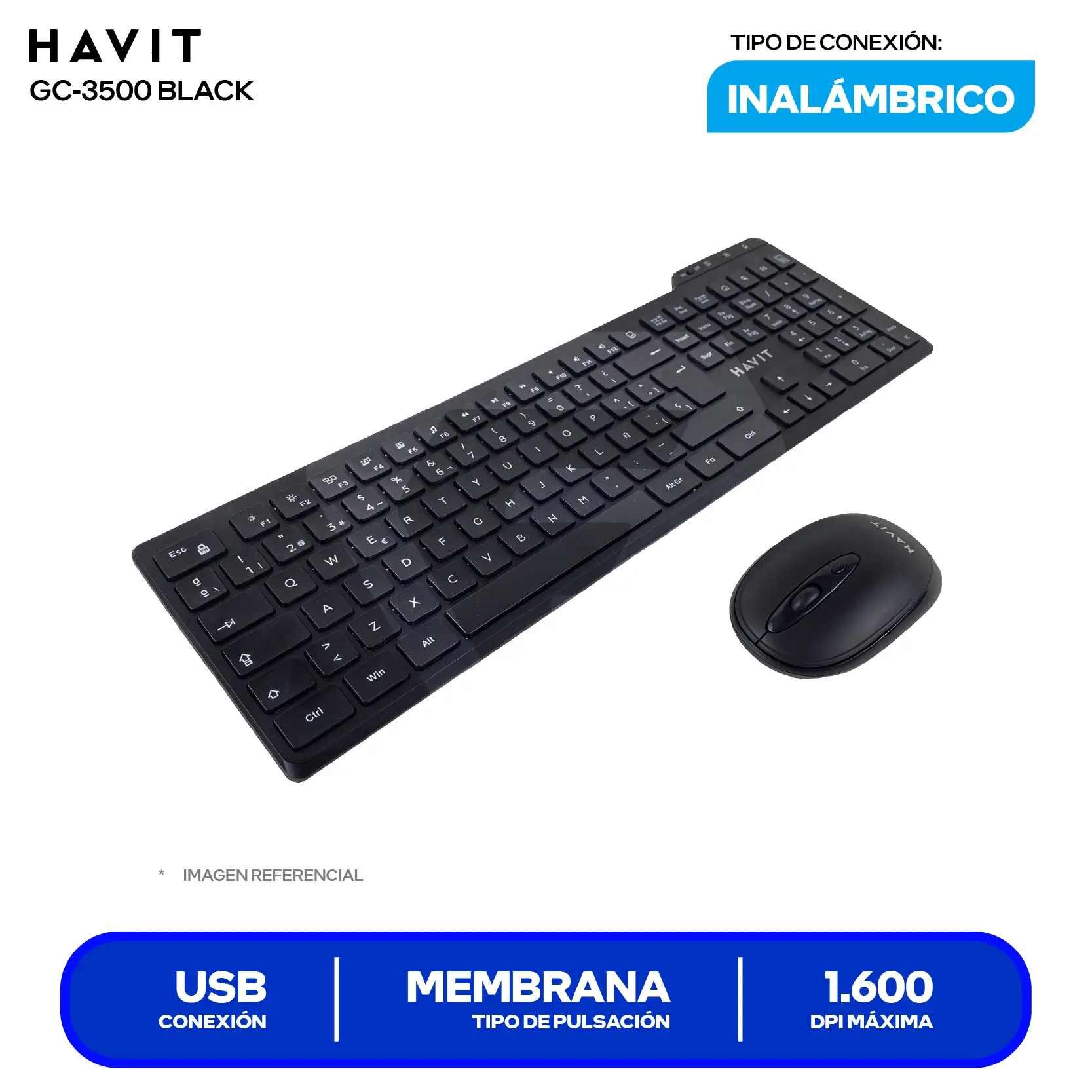 Kit Teclado + Mouse Inalámbrico Havit KB262GCM-SP (HVKB-KB262GCM-SP-BK)