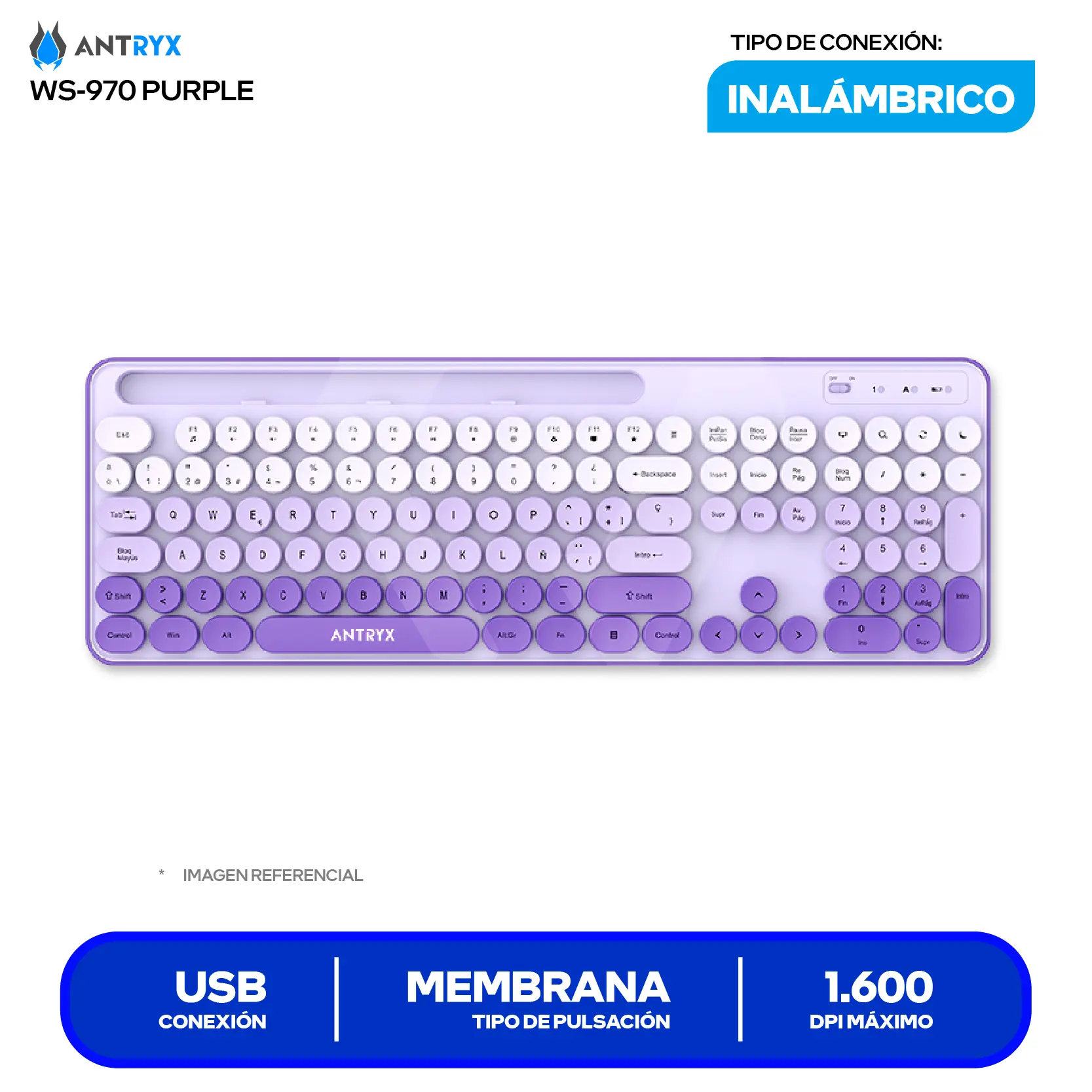 Kit Teclado + Mouse Gamer Antryx WS-970 Morado (ASC-WS970PE) USB, 1600 DPI