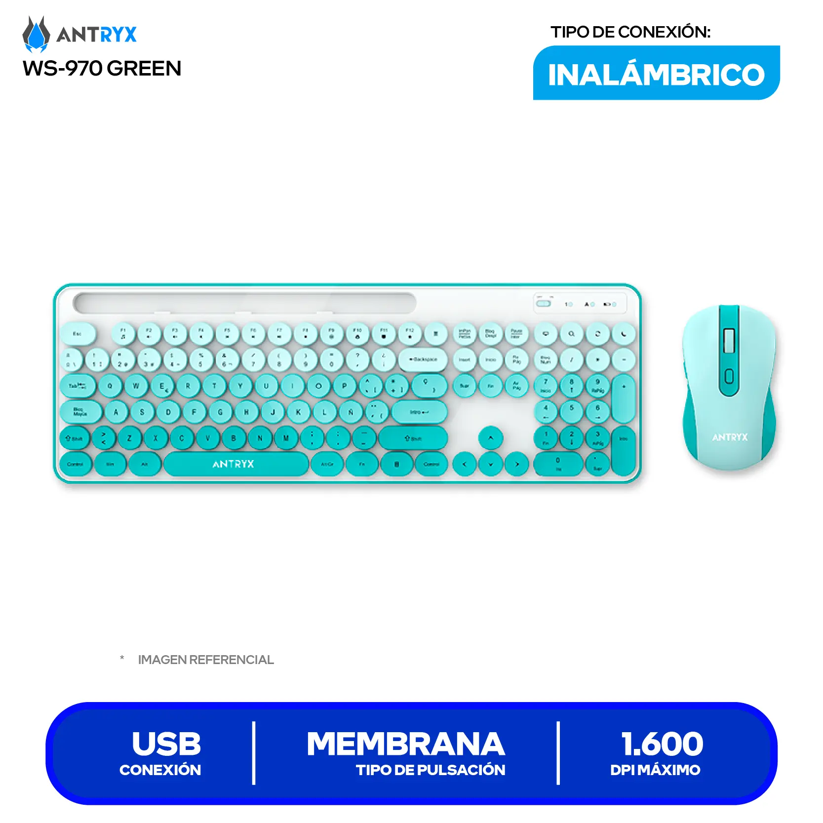 Kit Teclado + Mouse Gamer Antryx WS-970 Verde (ASC-WS970GN) USB, 1600 DPI