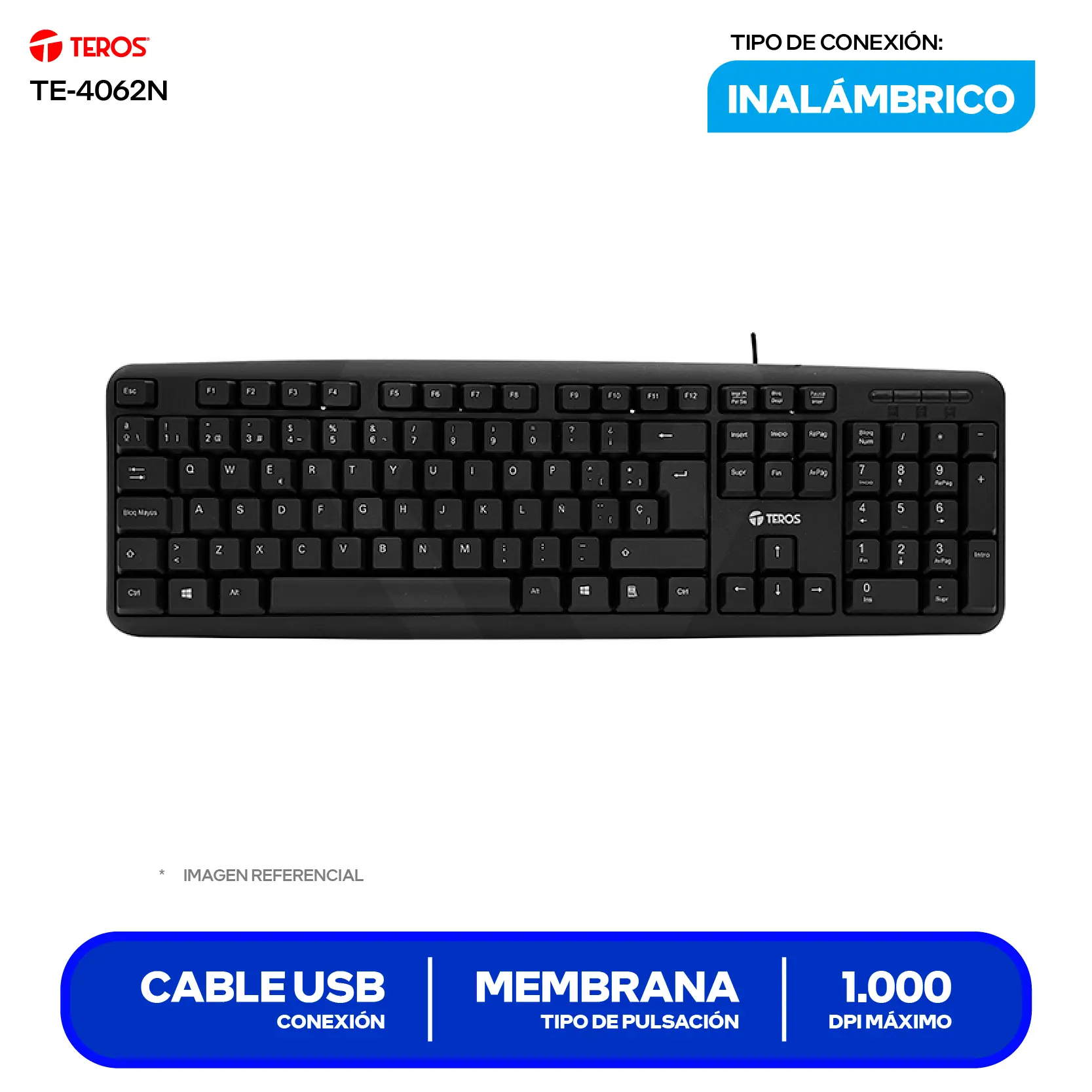 Kit Teclado y Mouse Teros TE-4062N (TE-4062N) Cableado USB
