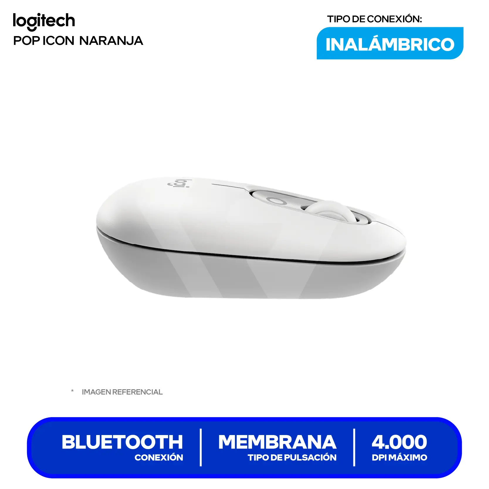 Kit Teclado + Mouse Inalámbrico Logitech POP Icon Blanco y naranja (920-013055) Bluetooth, Multi-Dispositivo