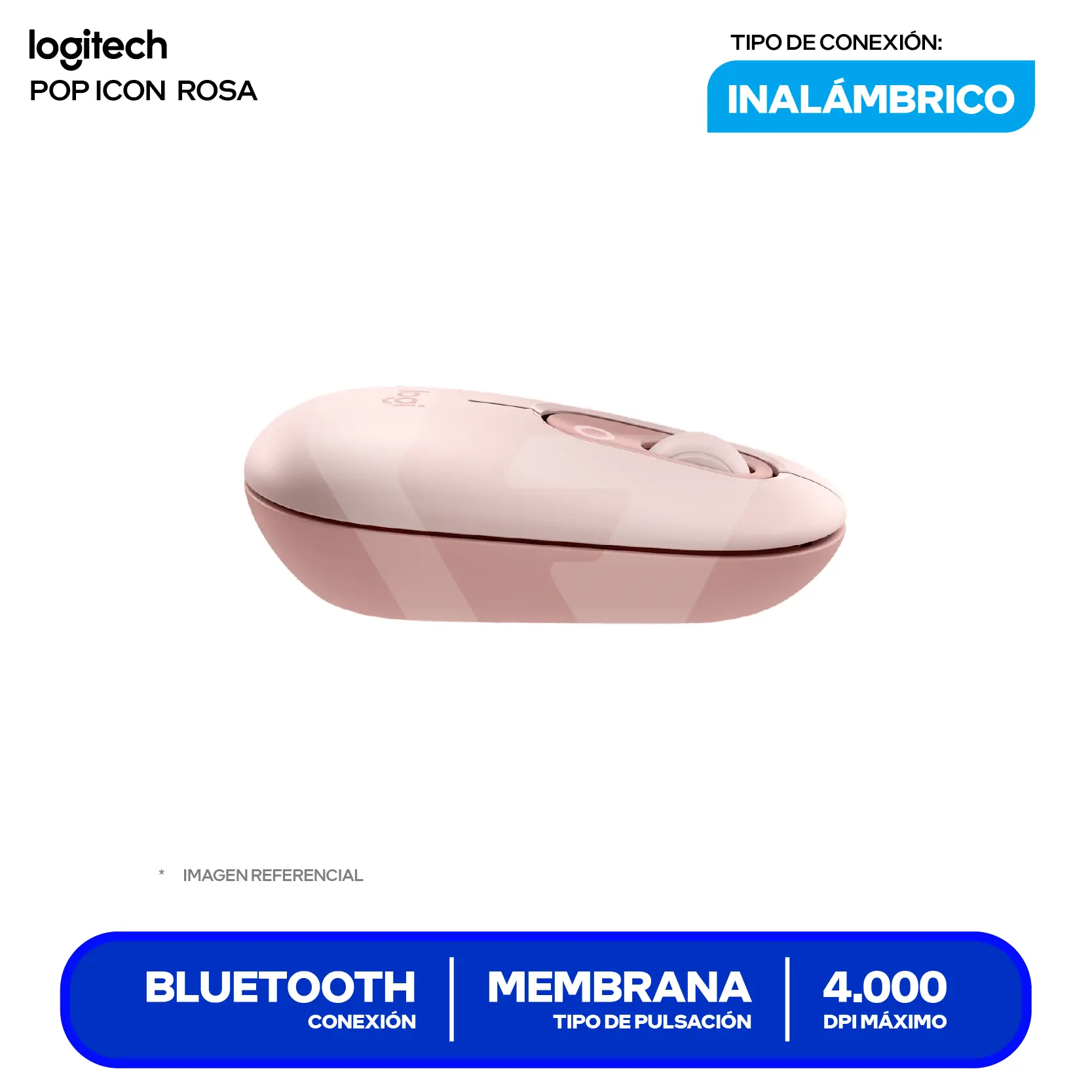 Kit Teclado + Mouse Inalámbrico Logitech POP Icon Rosado y blanco (920-013053) Bluetooth, Multi-Dispositivo