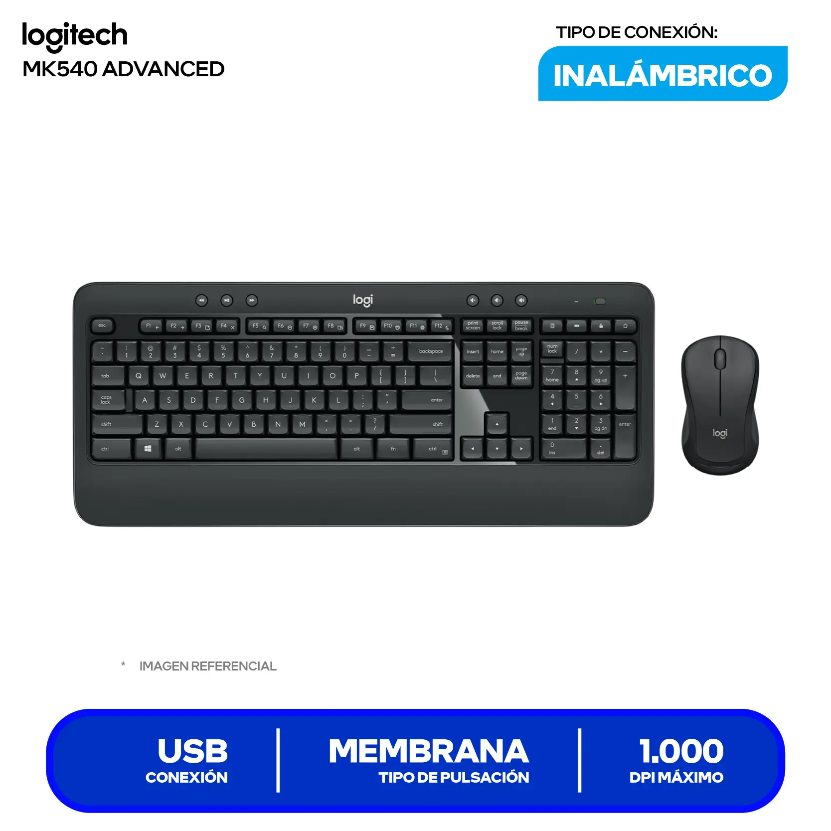 Kit Teclado + Mouse Inalámbrico Logitech MK540 Advanced (920-008673) USB
