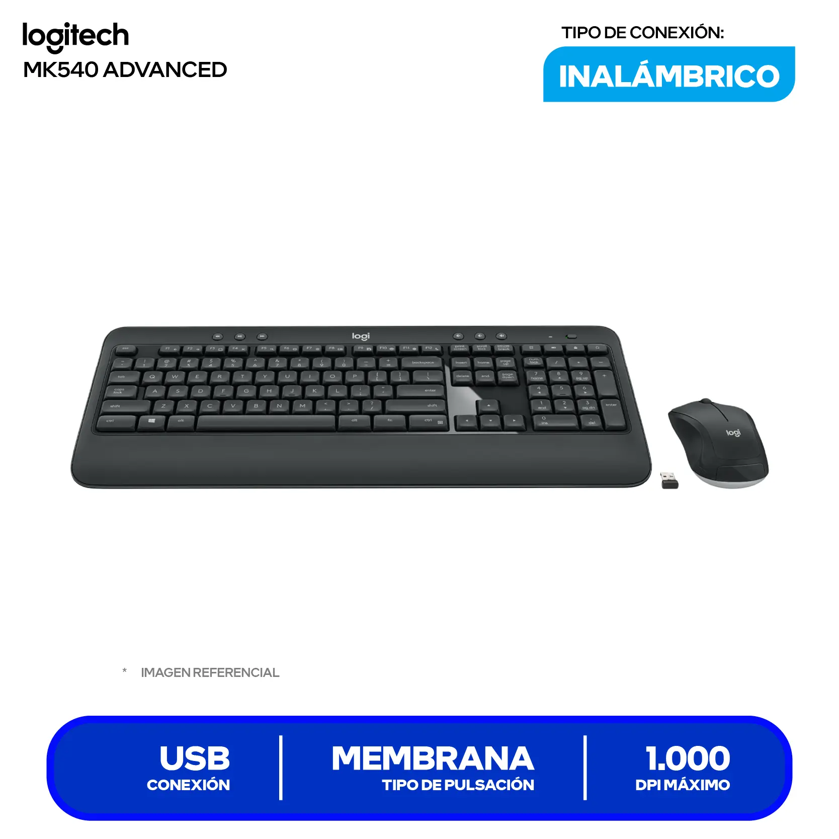 Kit Teclado + Mouse Inalámbrico Logitech MK540 Advanced (920-008673) USB