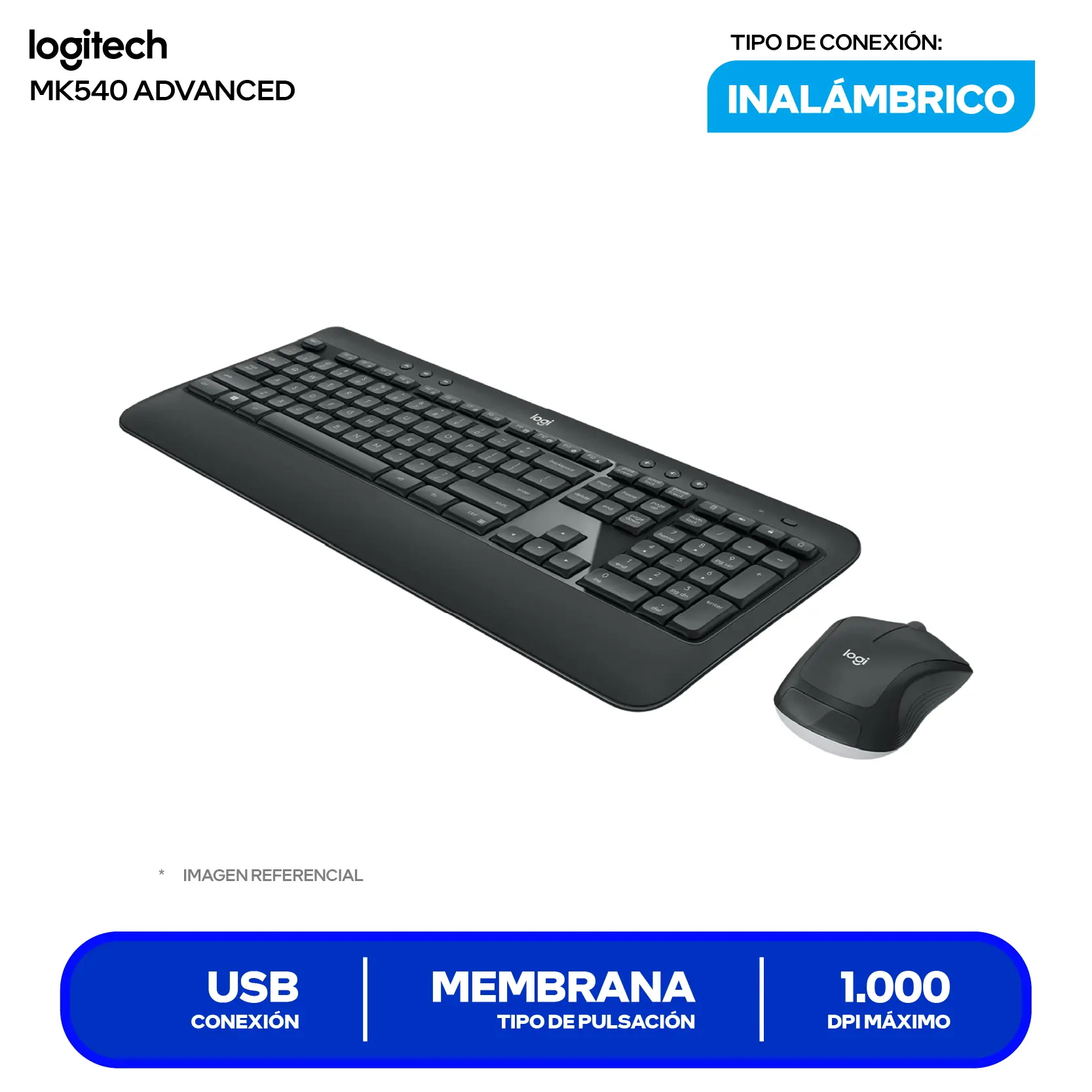 Kit Teclado + Mouse Inalámbrico Logitech MK540 Advanced (920-008673) USB