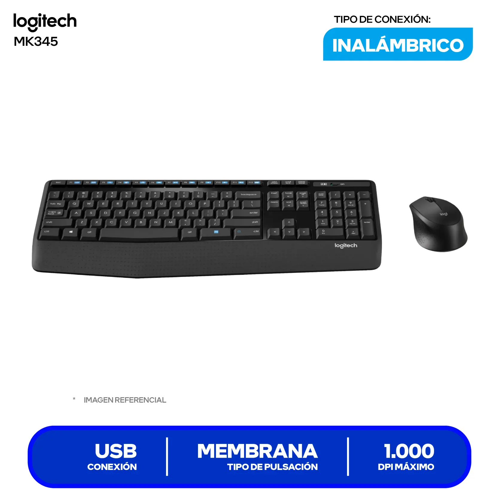 Kit Teclado + Mouse Inalámbrico Logitech MK345 (920-007820) USB