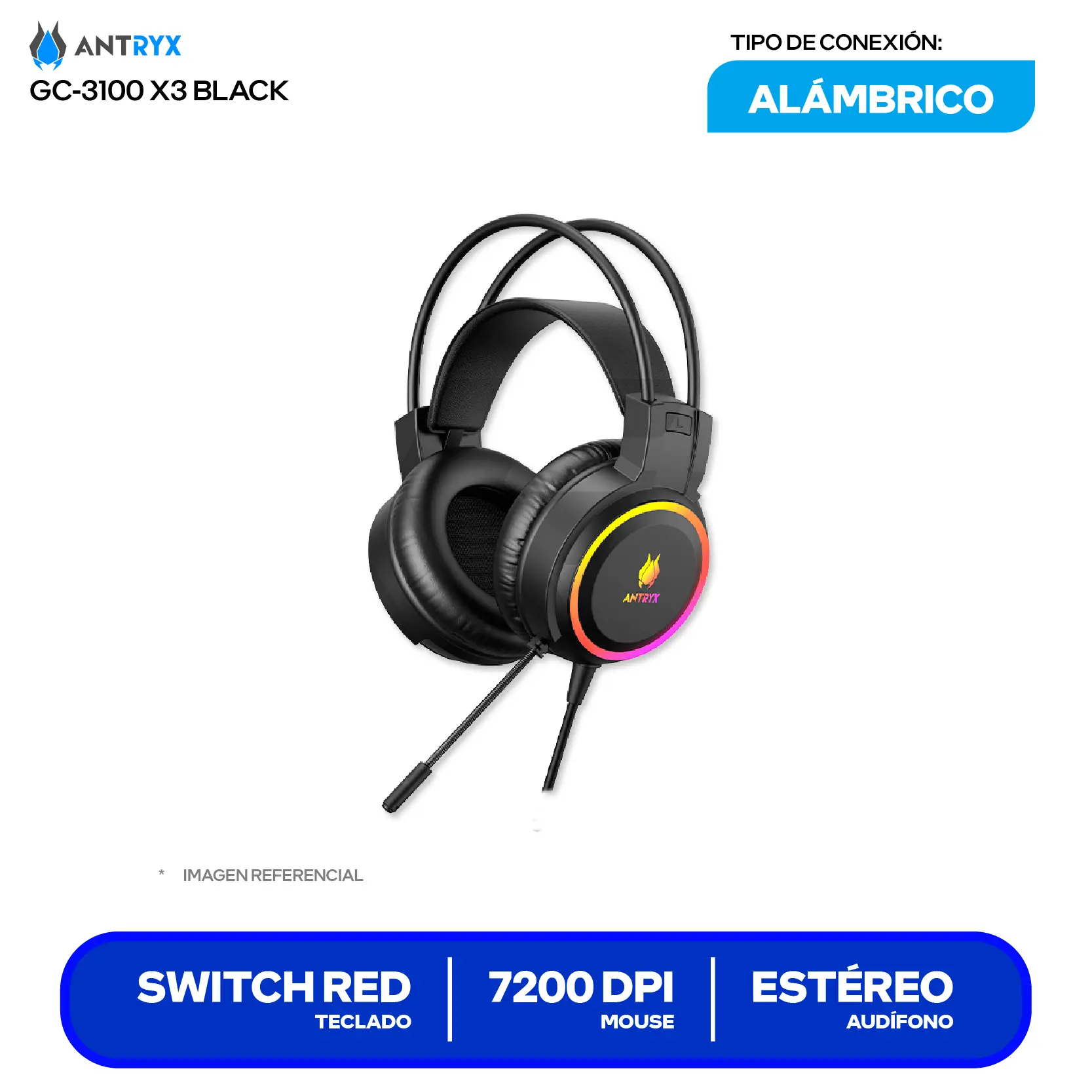 Kit Teclado + Mouse Gamer Antryx GC-3100 X3 Black (AGC-3100X3KRE-SP) Switch Red, RGB, 7200 DPI