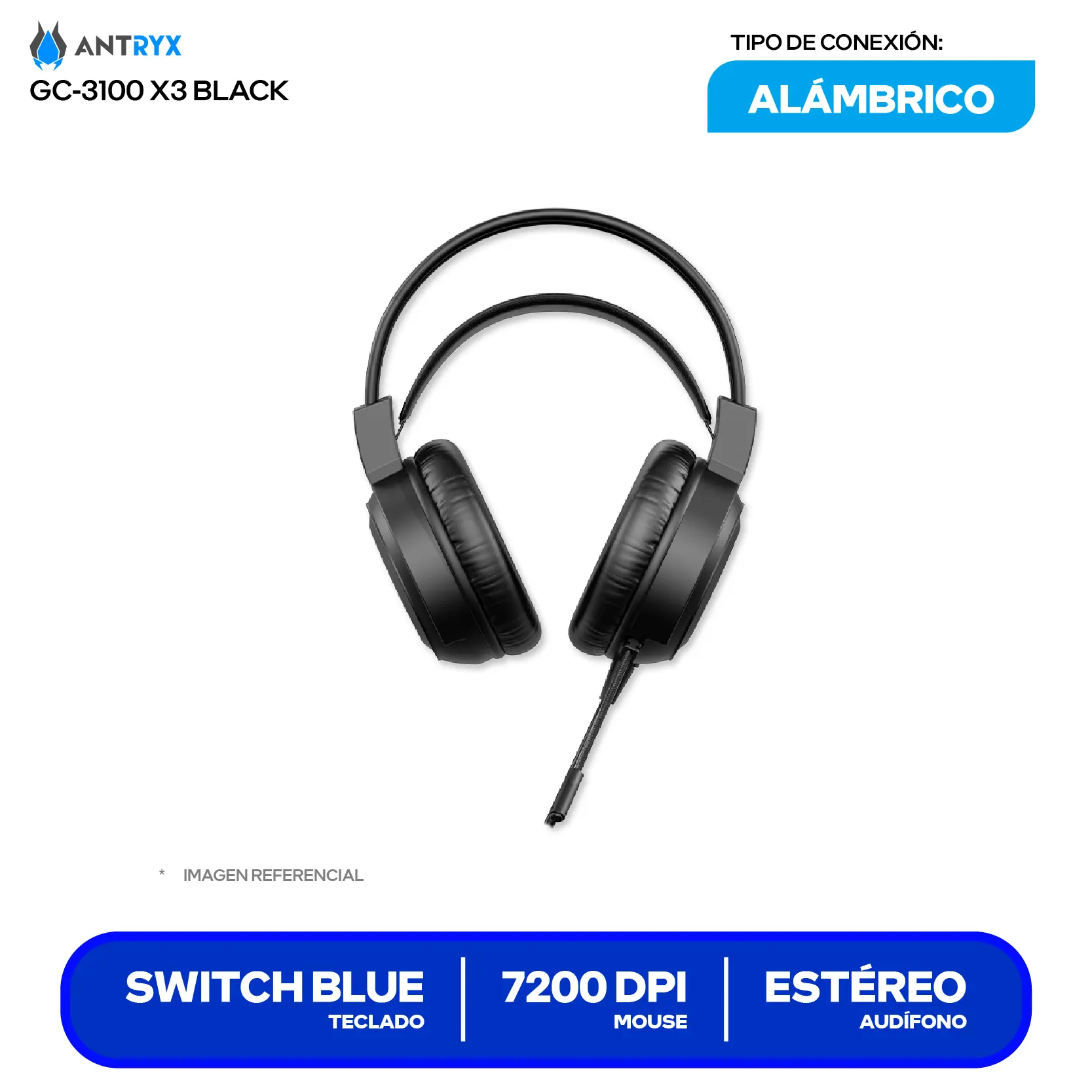 Kit Teclado + Mouse Gamer Antryx GC-3100 X3 Black (AGC-3100X3KBL-SP) Switch Blue, RGB, 7200 DPI