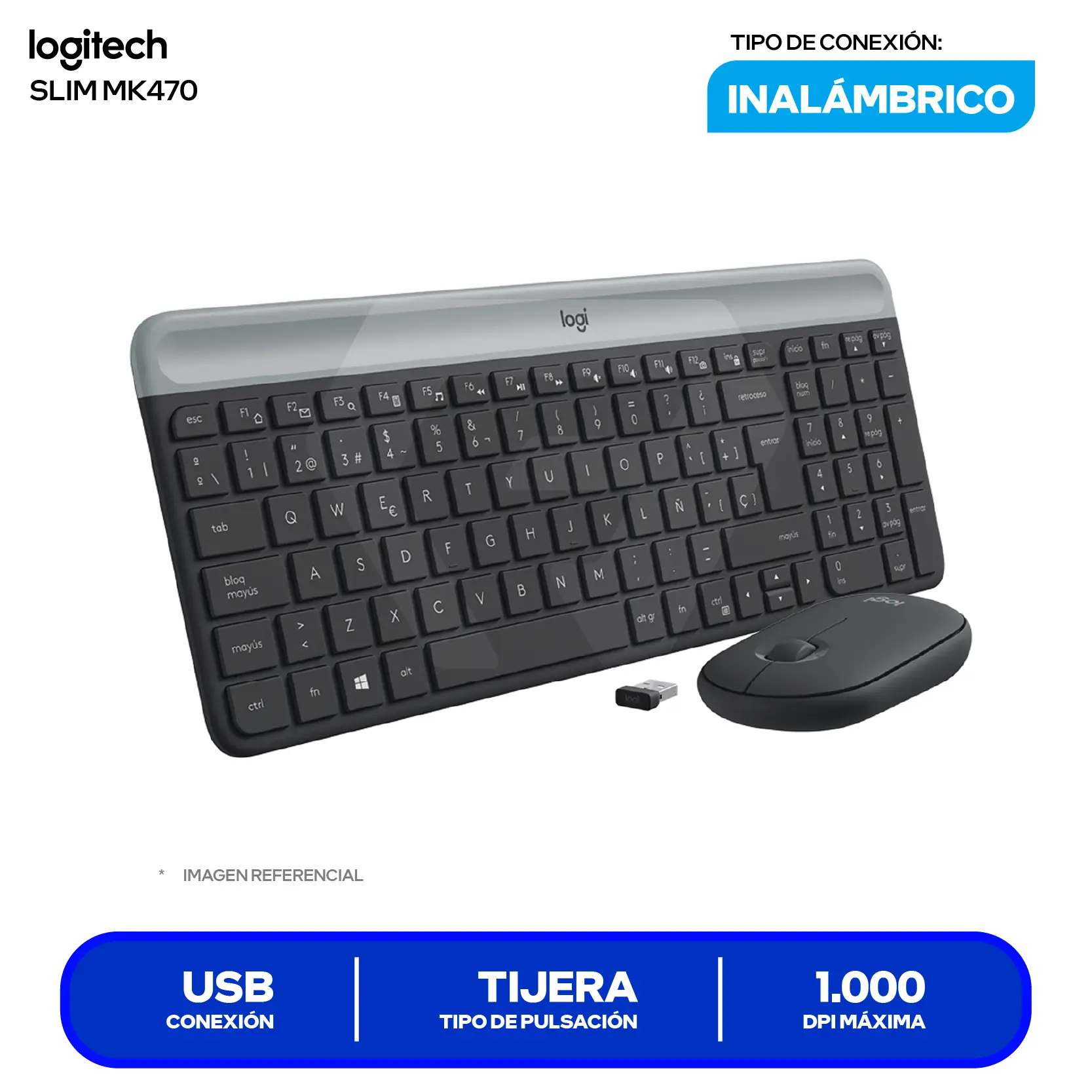 Kit Teclado + Mouse Inalámbrico Logitech Slim MK470 Grafito (920-009266) USB