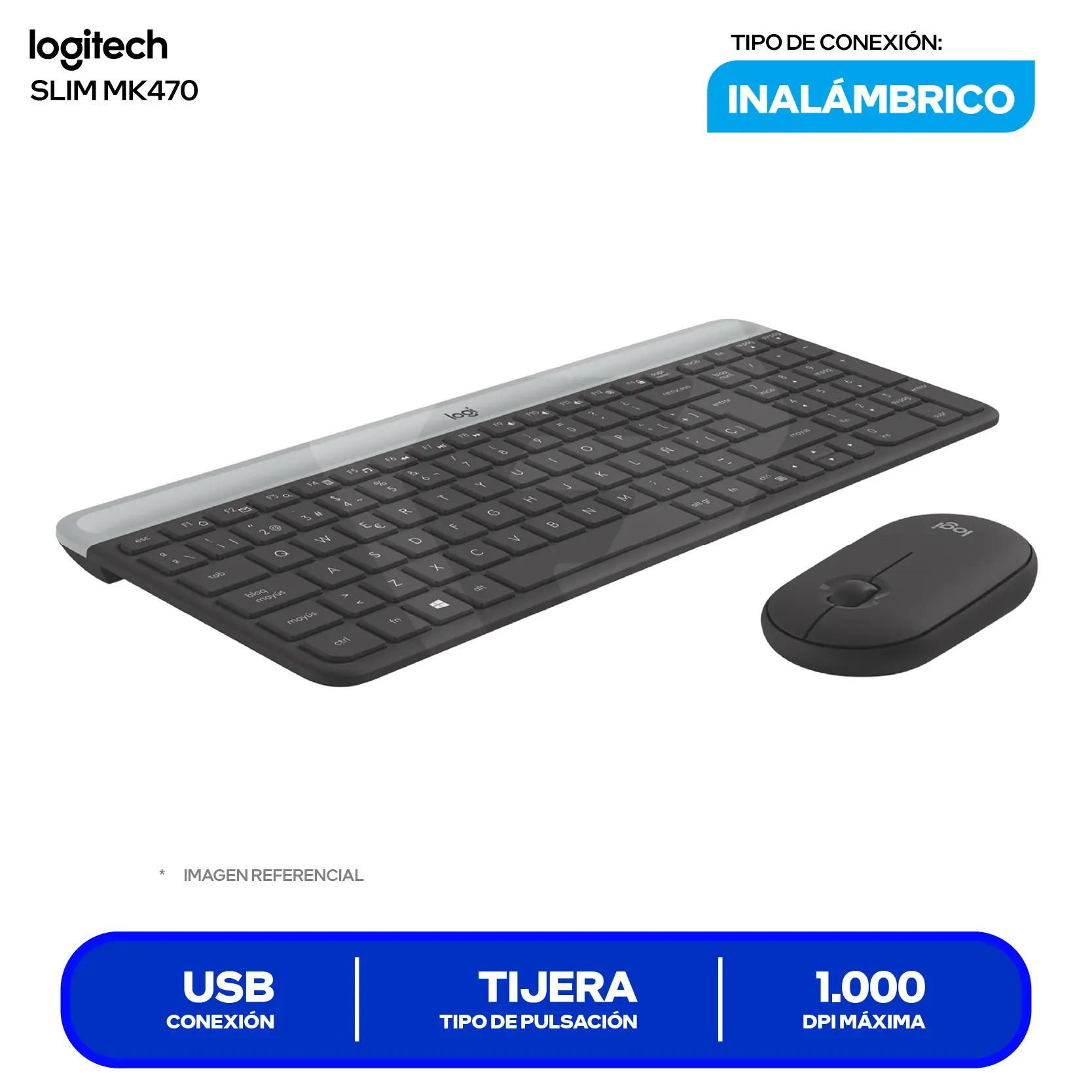 Kit Teclado + Mouse Inalámbrico Logitech Slim MK470 Grafito (920-009266) USB