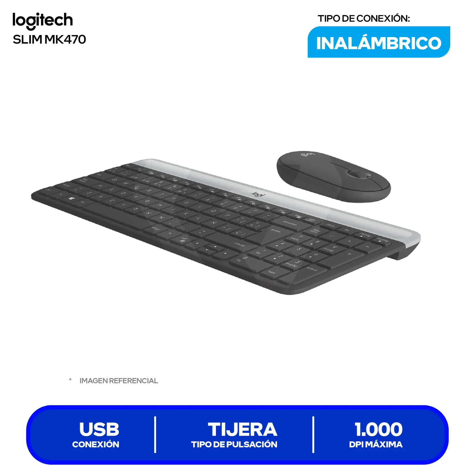 Kit Teclado + Mouse Inalámbrico Logitech Slim MK470 Grafito (920-009266) USB