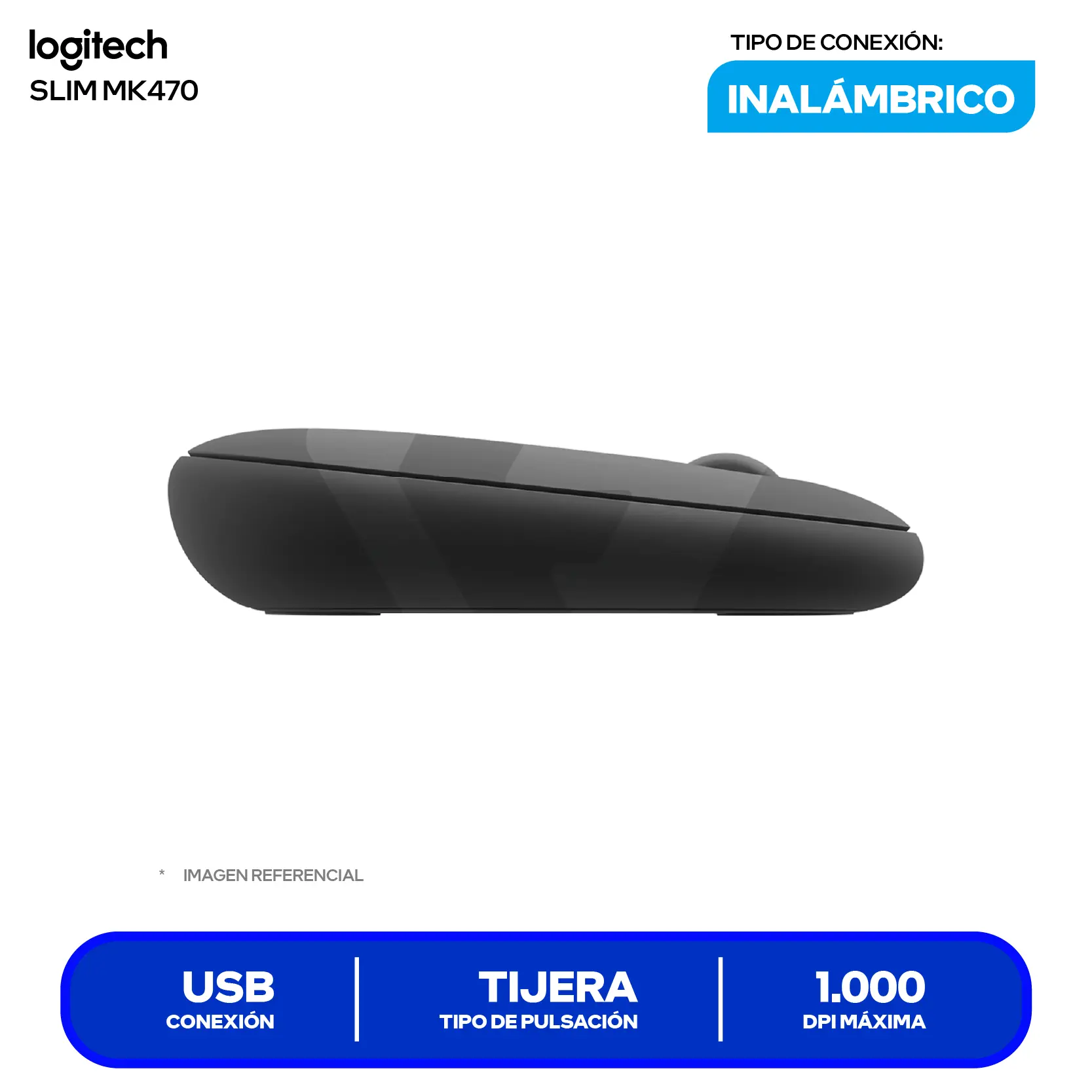 Kit Teclado + Mouse Inalámbrico Logitech Slim MK470 Grafito (920-009266) USB