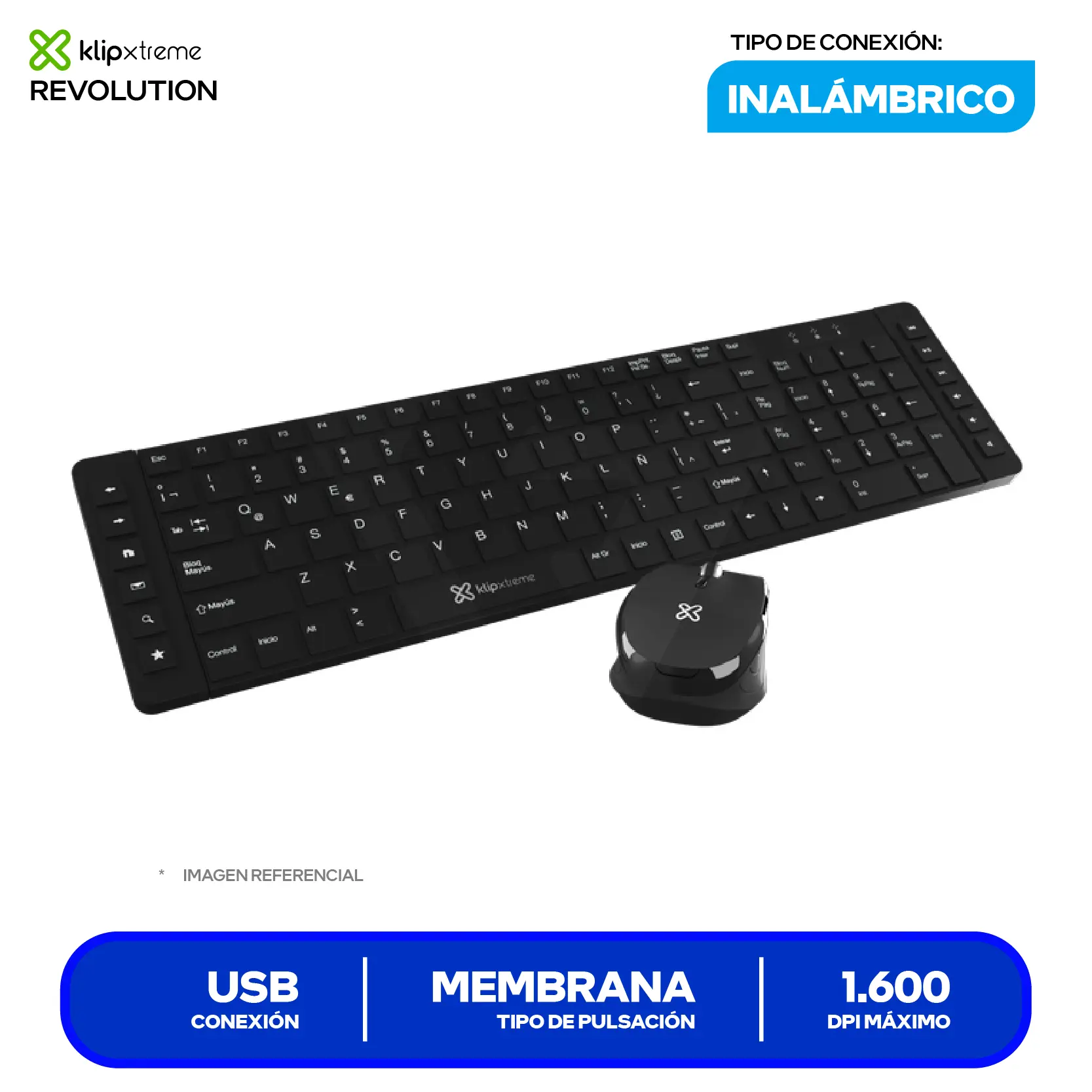 Kit Teclado + Mouse Inalámbrico Klip Xtreme Revolution (KCK-270S) USB