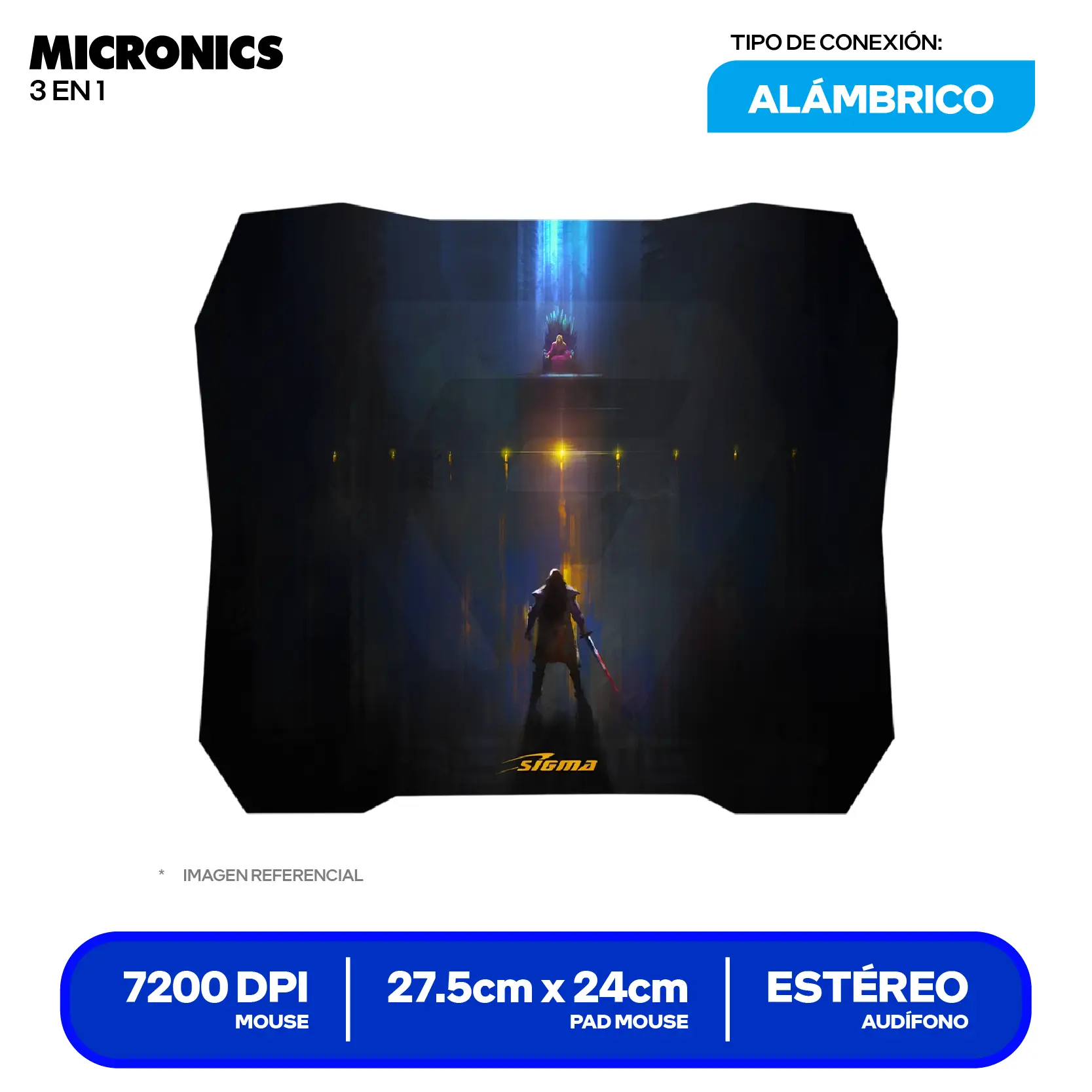 Kit Gamer Micronics 3 en 1 Mouse + Pad mouse + Audífono (MIC T1 29HI)
