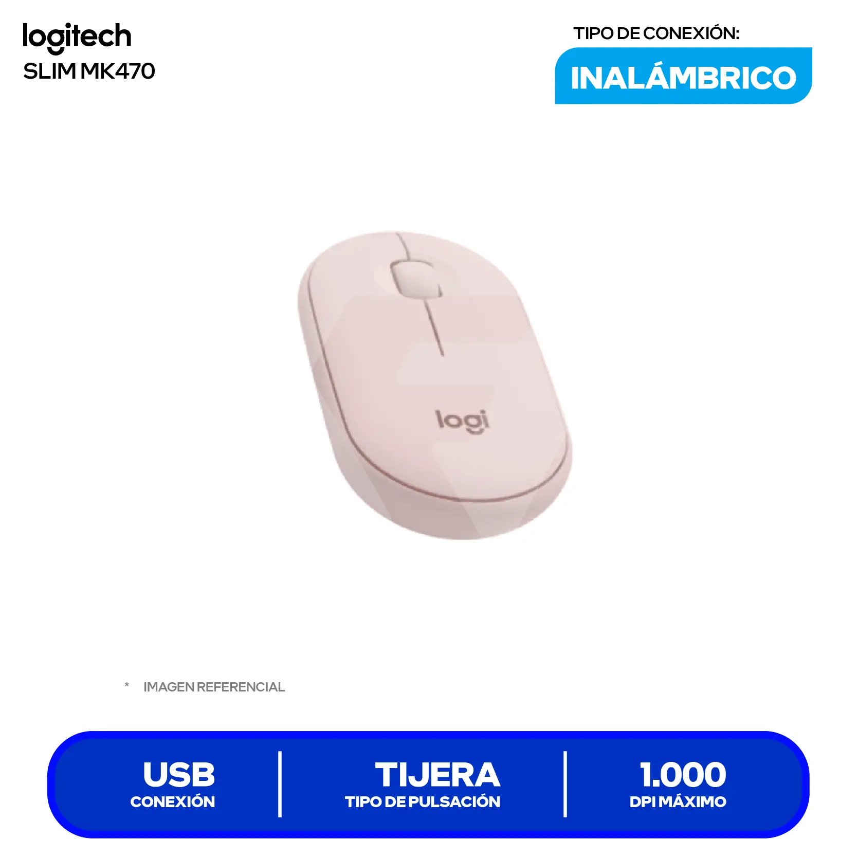 Kit Teclado + Mouse Inalámbrico Logitech Slim MK470 Rosa (920-011312) USB