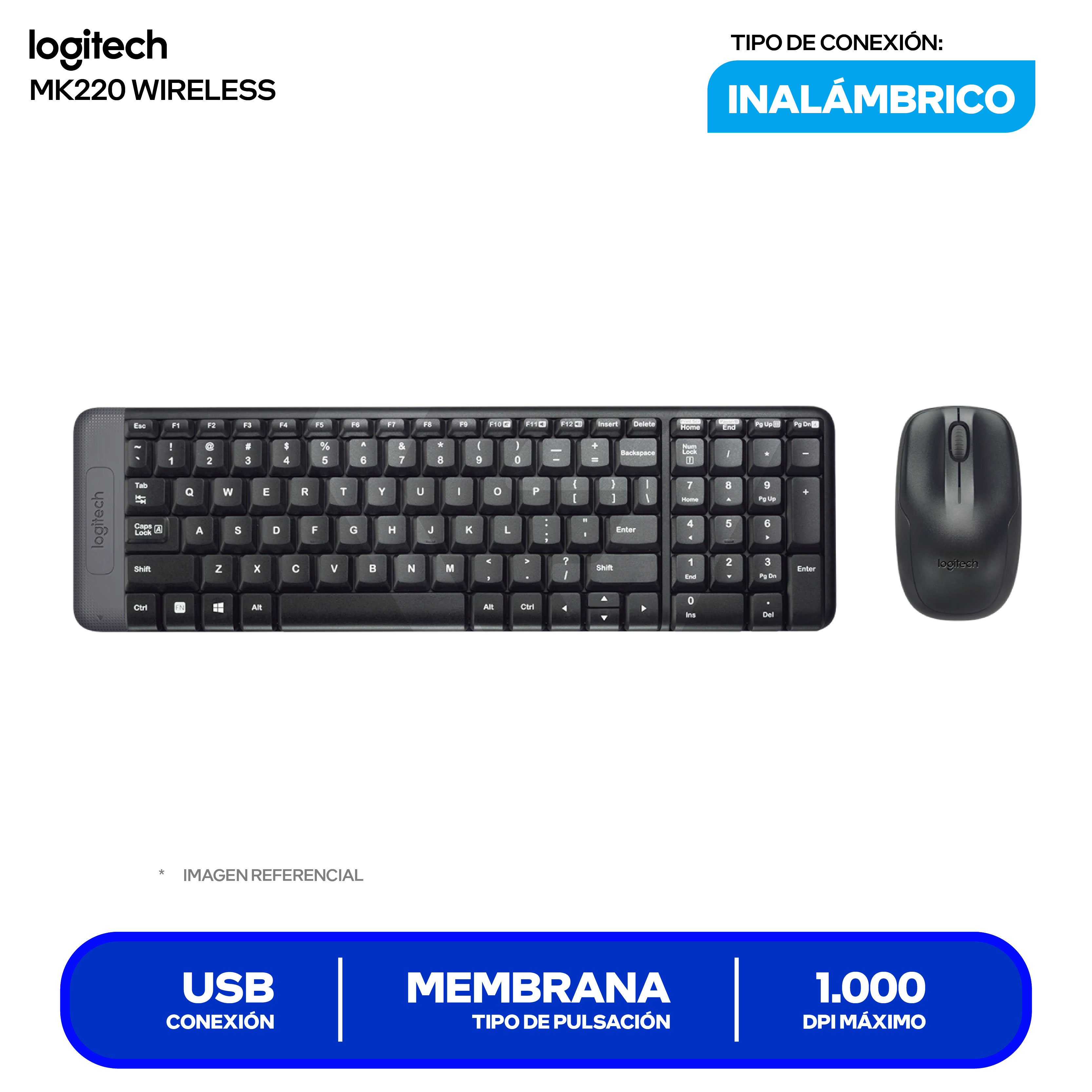 Kit Teclado + Mouse Inalámbrico Logitech MK220 (920-004430) USB