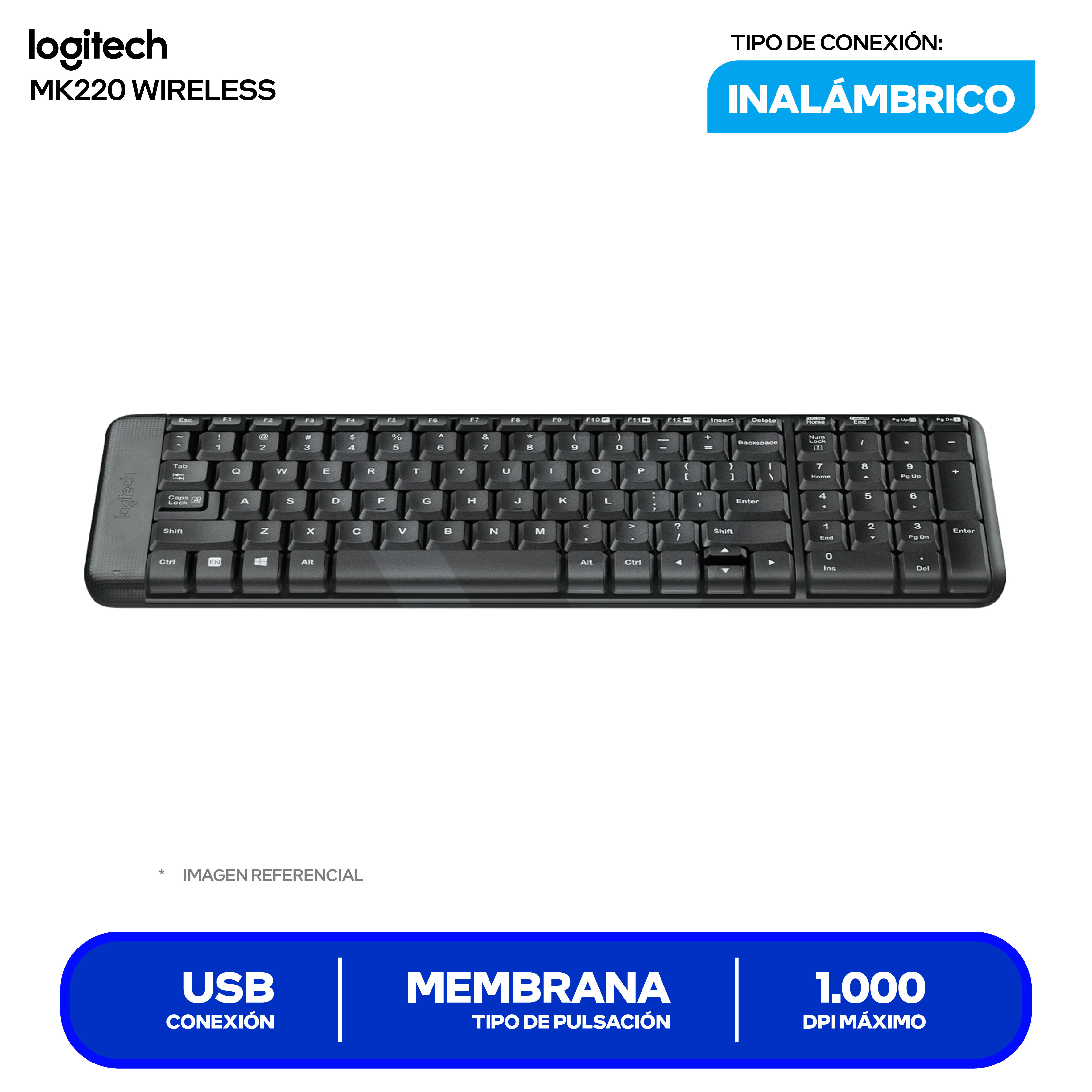 Kit Teclado + Mouse Inalámbrico Logitech MK220 (920-004430) USB