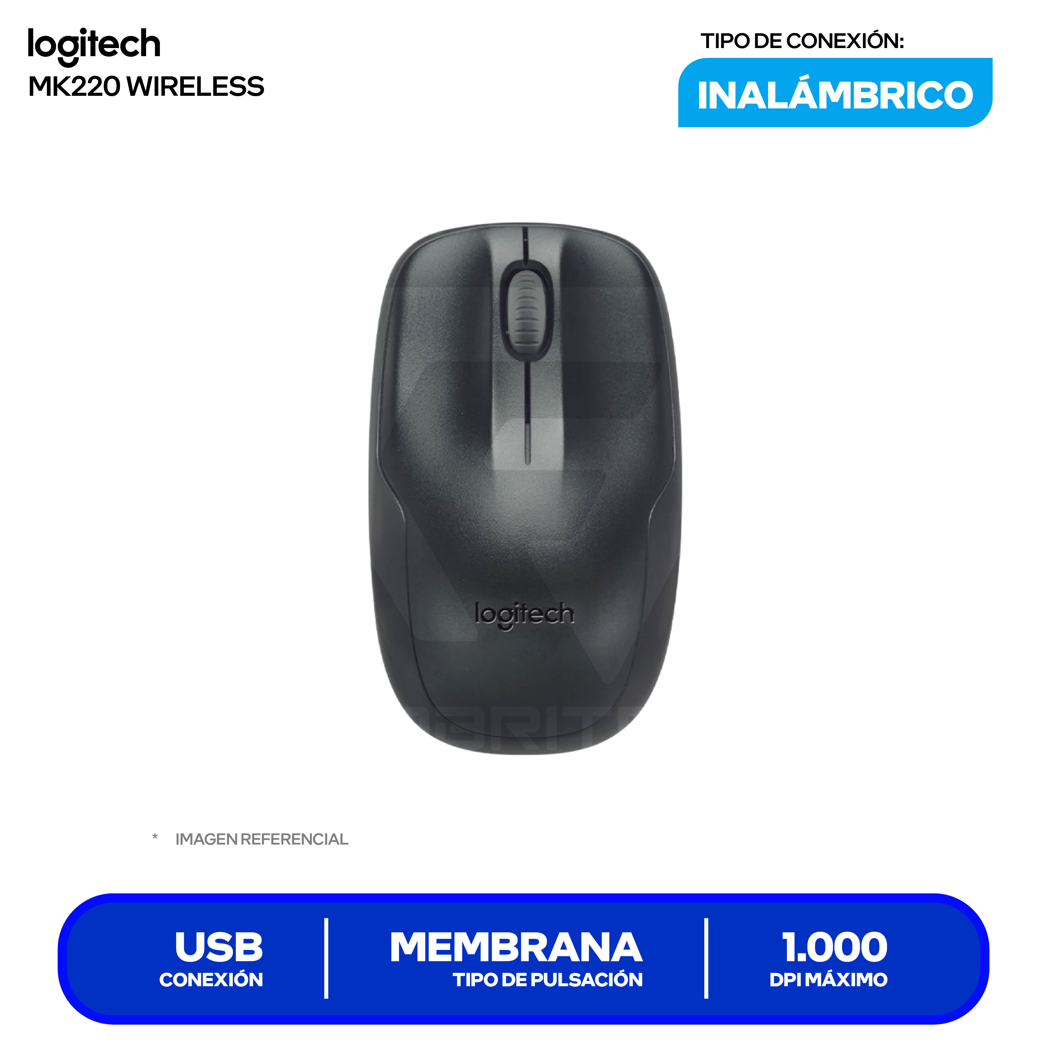 Kit Teclado + Mouse Inalámbrico Logitech MK220 (920-004430) USB