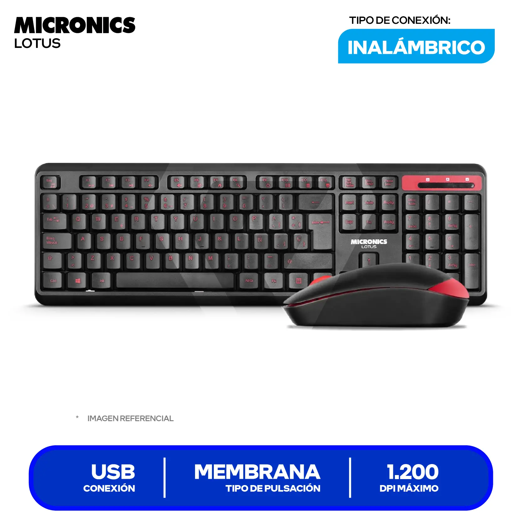 Kit Teclado + Mouse Inalámbrico Micronics Lotus (MIC T808) USB
