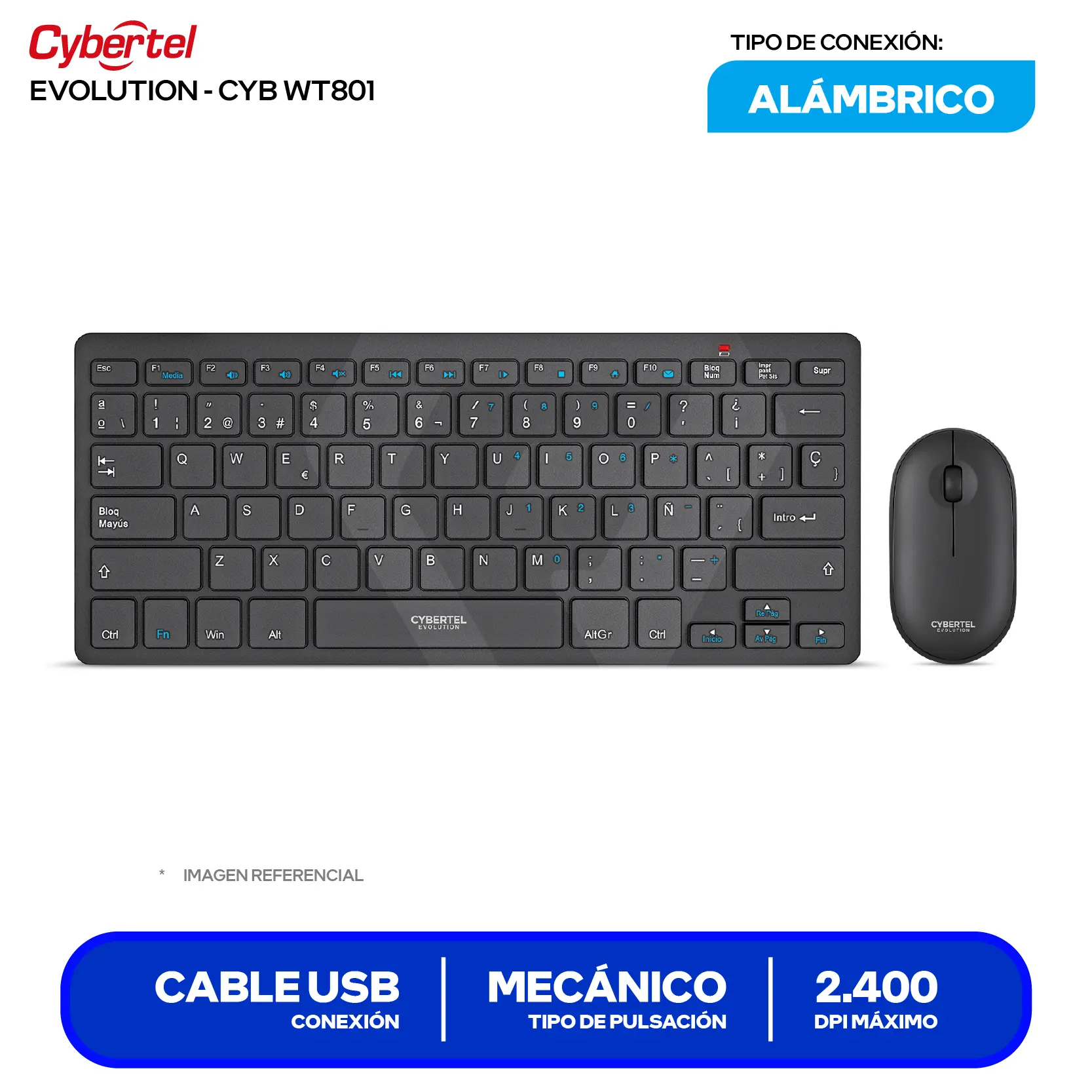 Kit Teclado + Mouse Inalámbrico Cybertel Evolution (CYB WT801) USB