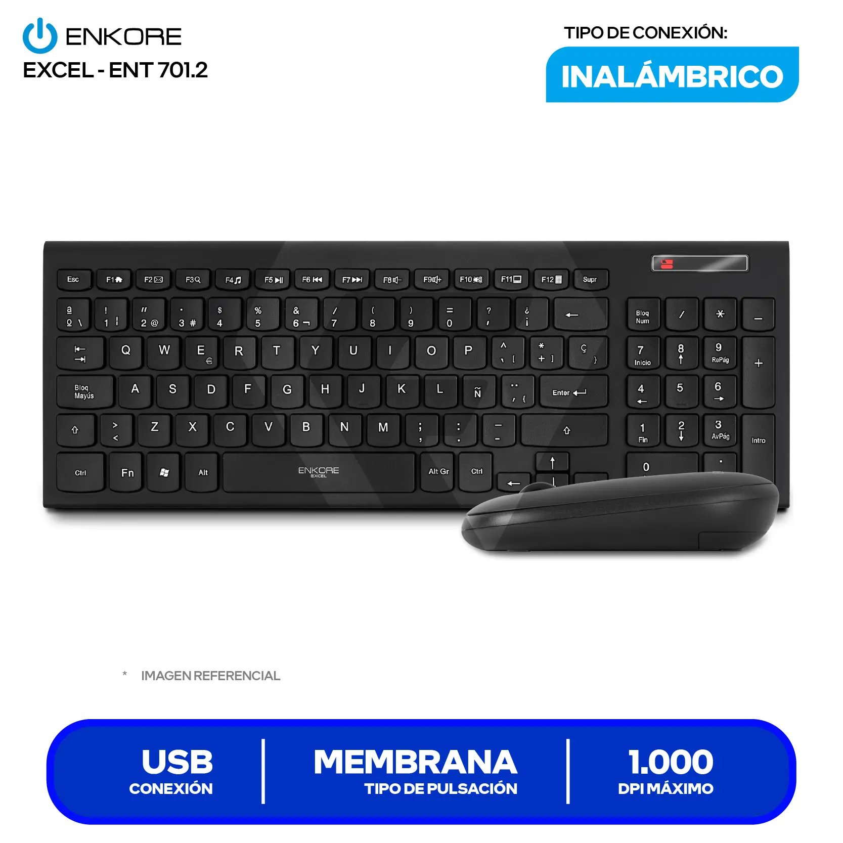 Kit Teclado + Mouse Inalámbrico Enkore Excel (ENT 701.2) USB