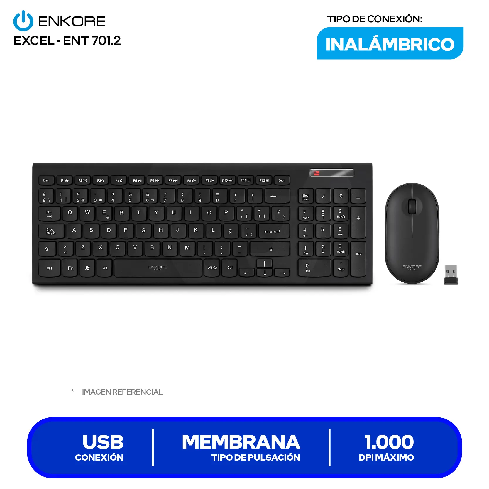 Kit Teclado + Mouse Inalámbrico Enkore Excel (ENT 701.2) USB