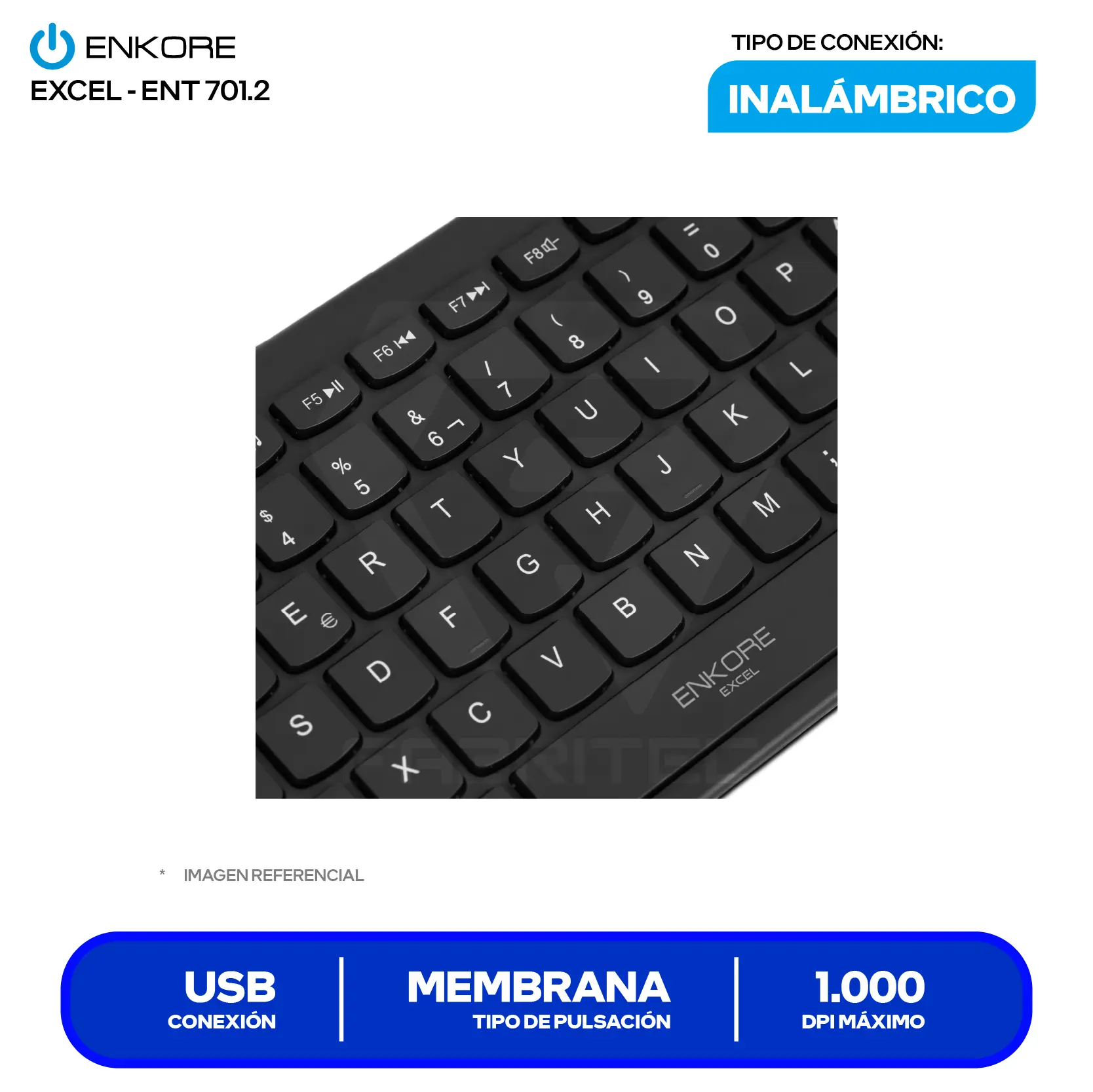 Kit Teclado + Mouse Inalámbrico Enkore Excel (ENT 701.2) USB