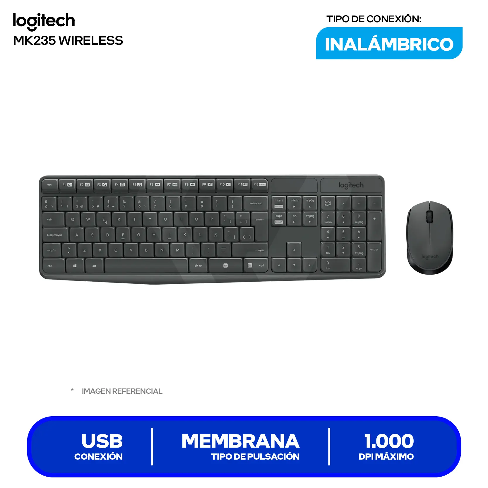 Kit Teclado + Mouse Inalámbrico Logitech MK235 (920-007901) USB