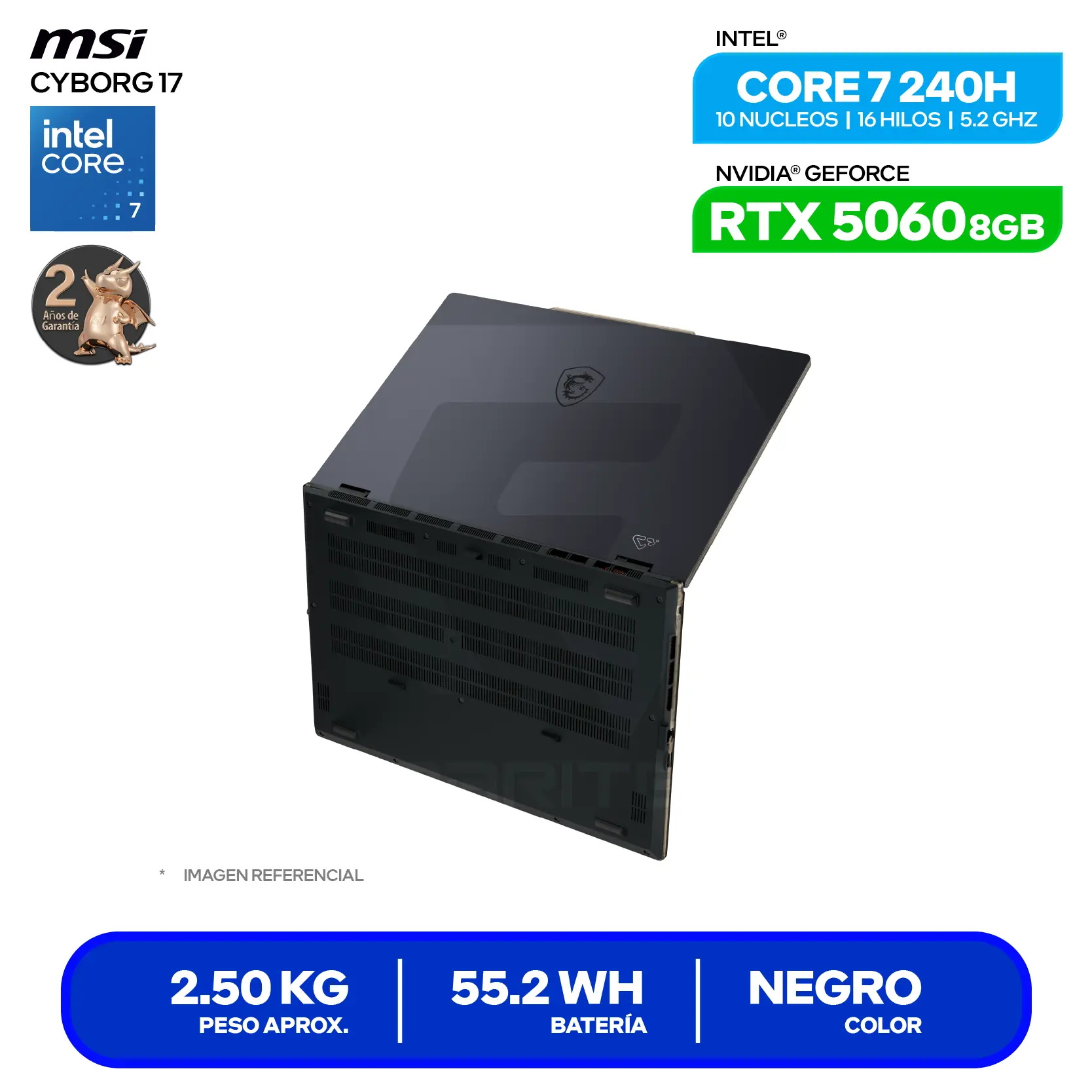 Laptop MSI Cyborg 17 B2RWFKG-047PE (9S7-17U332-047) Intel Core 7 240H, GeForce RTX 5060 8GB, RAM 16GB, SSD 512GB, 17.3'' FHD, Windows 11 Home
