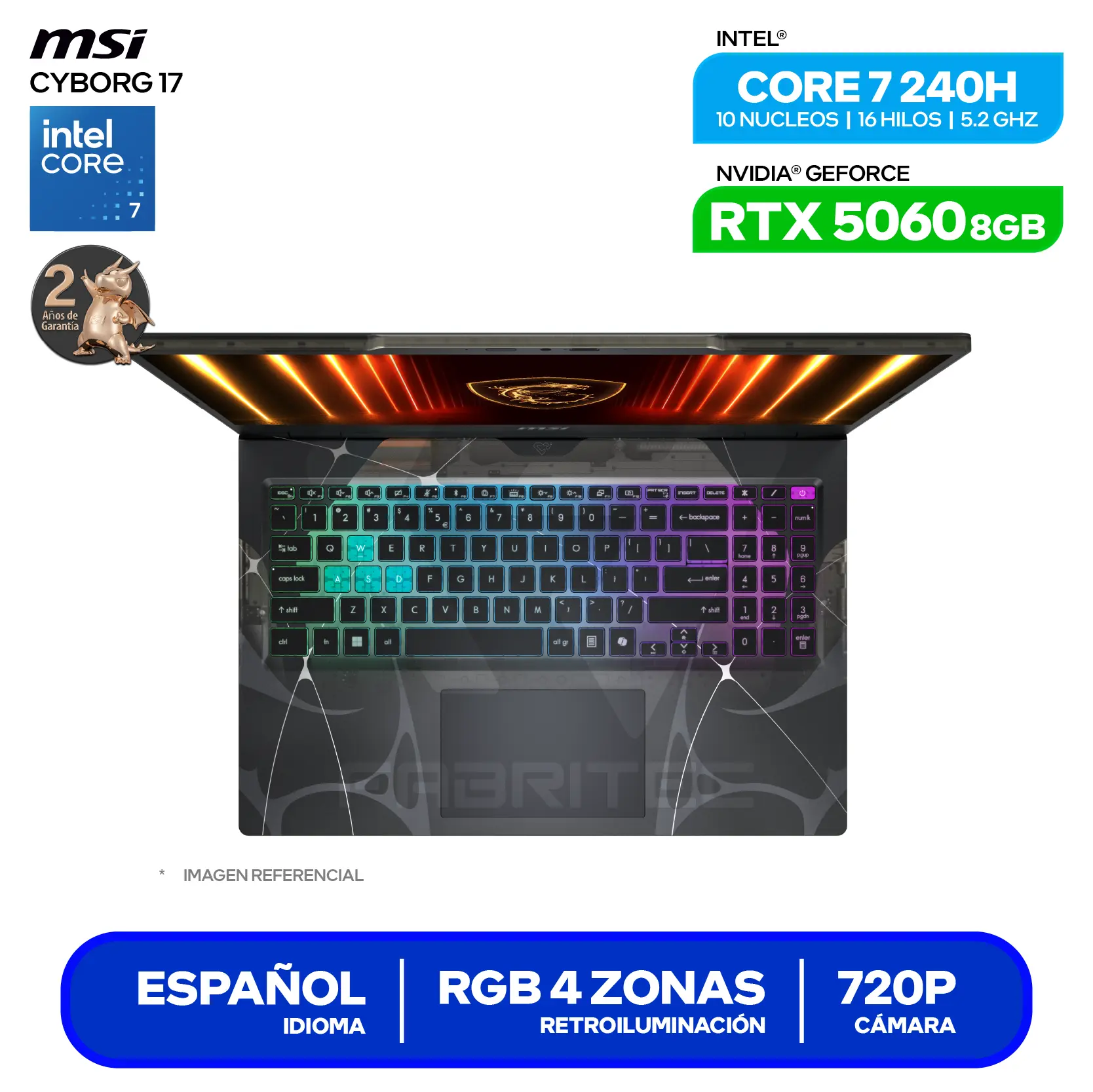 Laptop MSI Cyborg 17 B2RWFKG-047PE (9S7-17U332-047) Intel Core 7 240H, GeForce RTX 5060 8GB, RAM 16GB, SSD 512GB, 17.3'' FHD, Windows 11 Home
