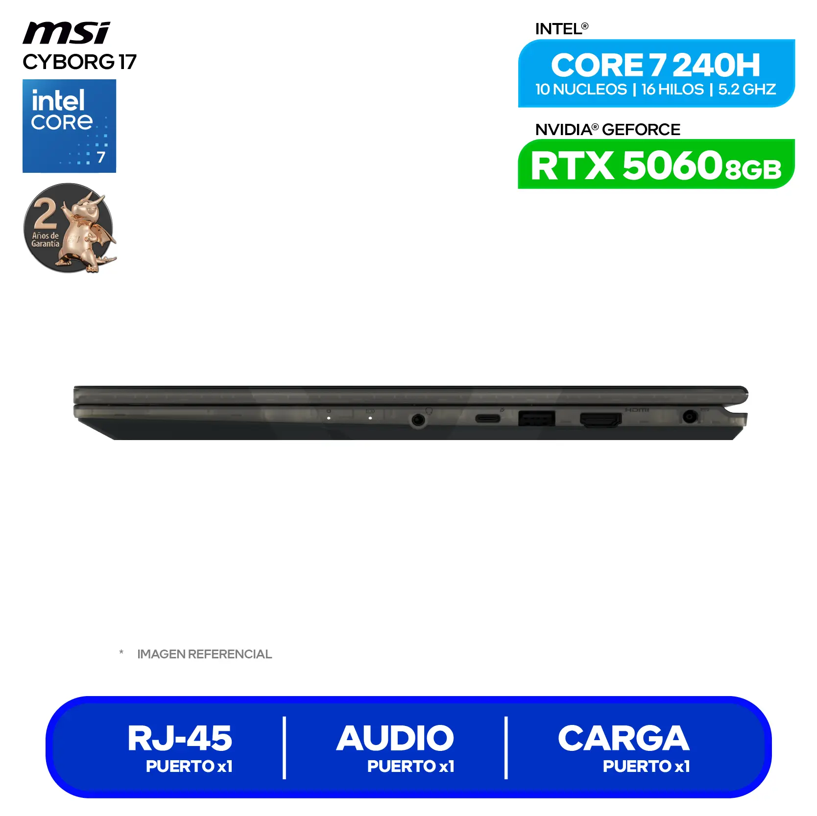 Laptop MSI Cyborg 17 B2RWFKG-047PE (9S7-17U332-047) Intel Core 7 240H, GeForce RTX 5060 8GB, RAM 16GB, SSD 512GB, 17.3'' FHD, Windows 11 Home